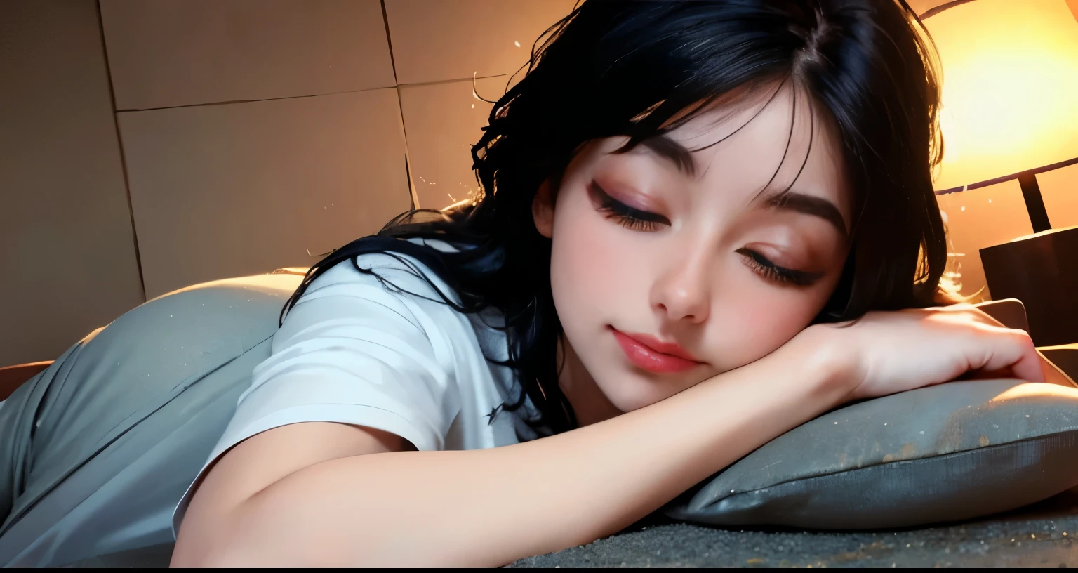 generate a nude lady, (((sleep))) lying on bed hugging pillow, detailed pink bedroom, ornaments, night time, masterpiece, best quality:1.2),,(8k,highres,RAW photo,realistic,photo-realistic:1.3),(detailed skin texture,detailed cloth texture,beautiful detailed face:1.25),professional lighting,photon mapping,beautiful soft light,radiosity,physically-based rendering,raytracing, model shoot style, model shoot style, (extremely detailed CG unity 8k wallpaper), full shot body photo of the most beautiful artwork in the world, (((eyes closed)))