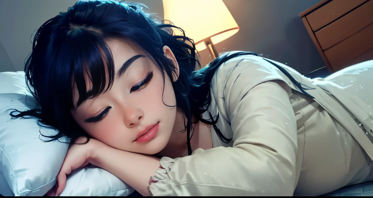 generate a nude lady, (((sleep))) lying on bed hugging pillow, detailed pink bedroom, ornaments, night time, masterpiece, best quality:1.2),,(8k,highres,RAW photo,realistic,photo-realistic:1.3),(detailed skin texture,detailed cloth texture,beautiful detailed face:1.25),professional lighting,photon mapping,beautiful soft light,radiosity,physically-based rendering,raytracing, model shoot style, model shoot style, (extremely detailed CG unity 8k wallpaper), full shot body photo of the most beautiful artwork in the world, (((eyes closed)))