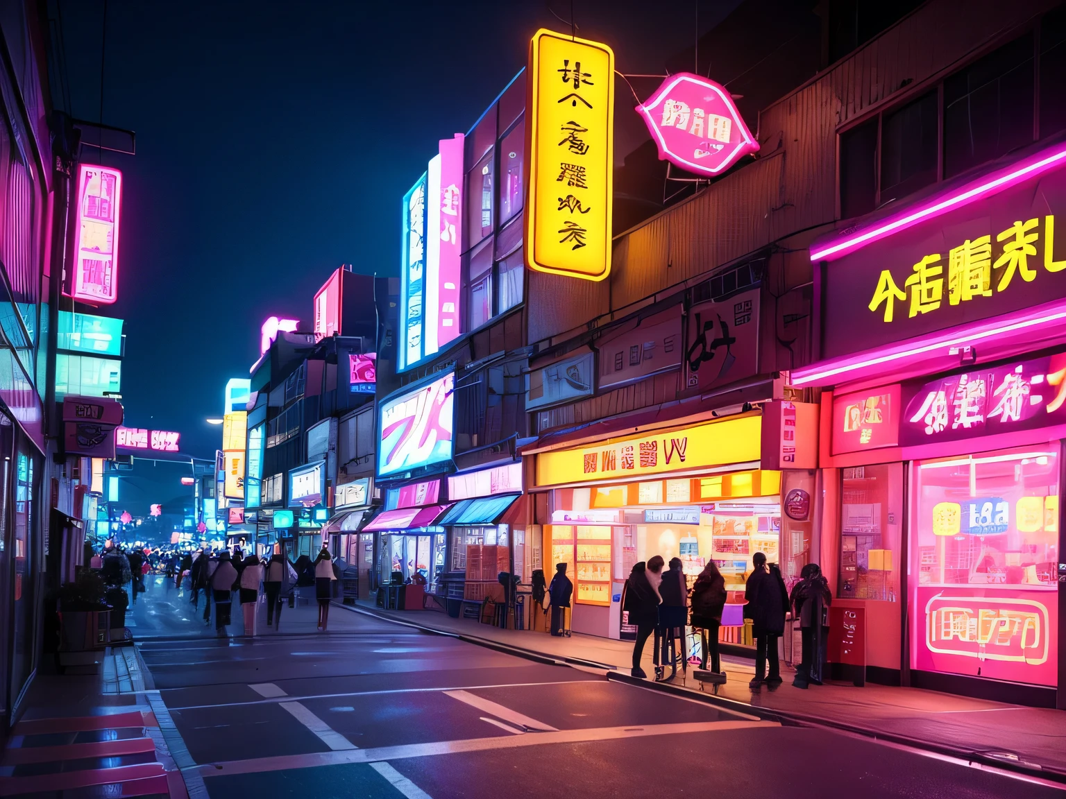 neon lights牌，City buildings are covered with bright signs, colorful neon lights, neon lights in background, neon lights商店, gigantic neon lights, neon lights, with neon lights, neon lights, japanese neon lights, bright neon lights, 到处都是neon lights, 商店上方的neon lights, pink yellow and blue neon lights, 城市neon lights, neon lights电子标牌, few neon lights