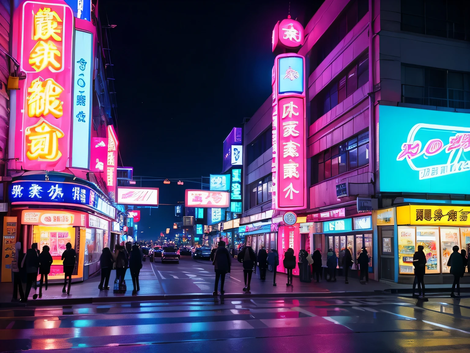 neon lights牌，City buildings are covered with bright signs, colorful neon lights, neon lights in background, neon lights商店, gigantic neon lights, neon lights, with neon lights, neon lights, japanese neon lights, bright neon lights, 到处都是neon lights, 商店上方的neon lights, pink yellow and blue neon lights, 城市neon lights, neon lights电子标牌, few neon lights
