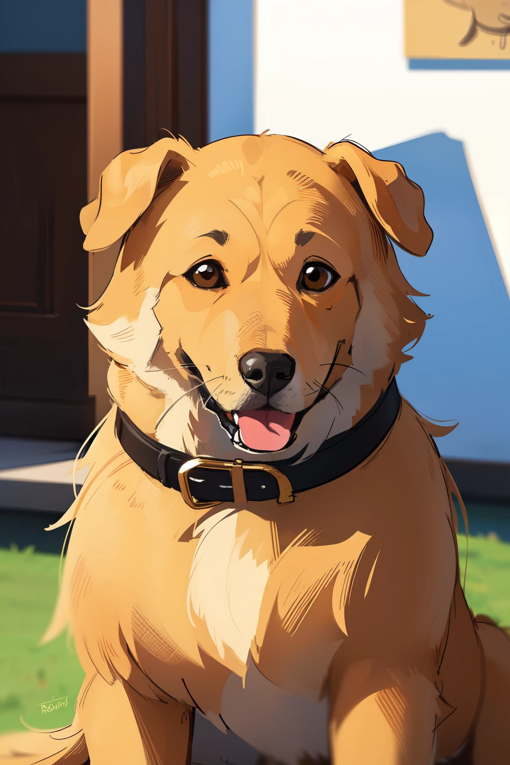 ((Melhor qualidade)), ((golden breed dog)), (drawing of a focused and happy golden breed dog), rosto de desenho