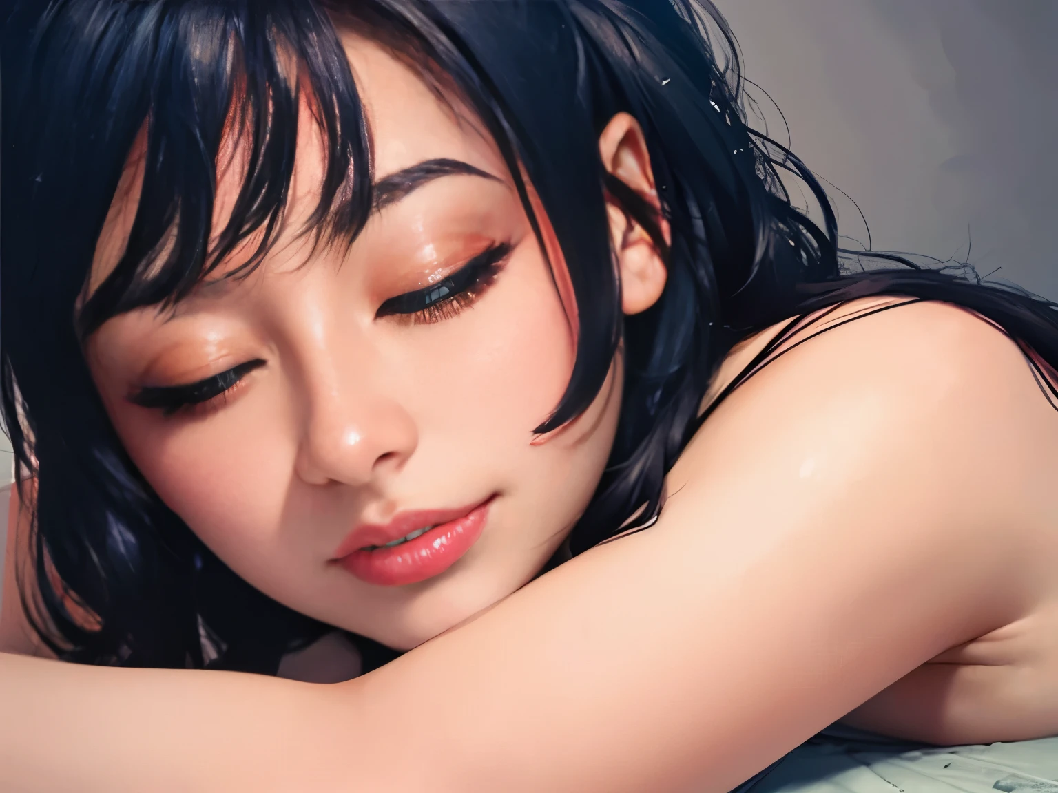 generate a nude lady, (((sleep))) lying on bed hugging pillow, detailed pink bedroom, ornaments, night time, masterpiece, best quality:1.2),,(8k,highres,RAW photo,realistic,photo-realistic:1.3),(detailed skin texture,detailed cloth texture,beautiful detailed face:1.25),professional lighting,photon mapping,beautiful soft light,radiosity,physically-based rendering,raytracing, model shoot style, model shoot style, (extremely detailed CG unity 8k wallpaper), full shot body photo of the most beautiful artwork in the world, (((eyes closed)))