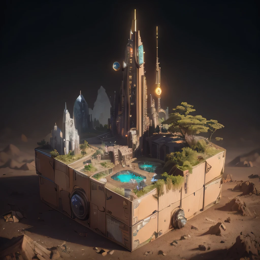 6598年Mars realistic model, (Bifurcation, original photo, best quality, masterpiece:1.4),Steampunk Cyberpunk 6820 City,(CyberpunkMars light:1.3), Mars (related to land),(in a small nature box:1.3),Isometric, small nature, landscape on foundation,landscape,