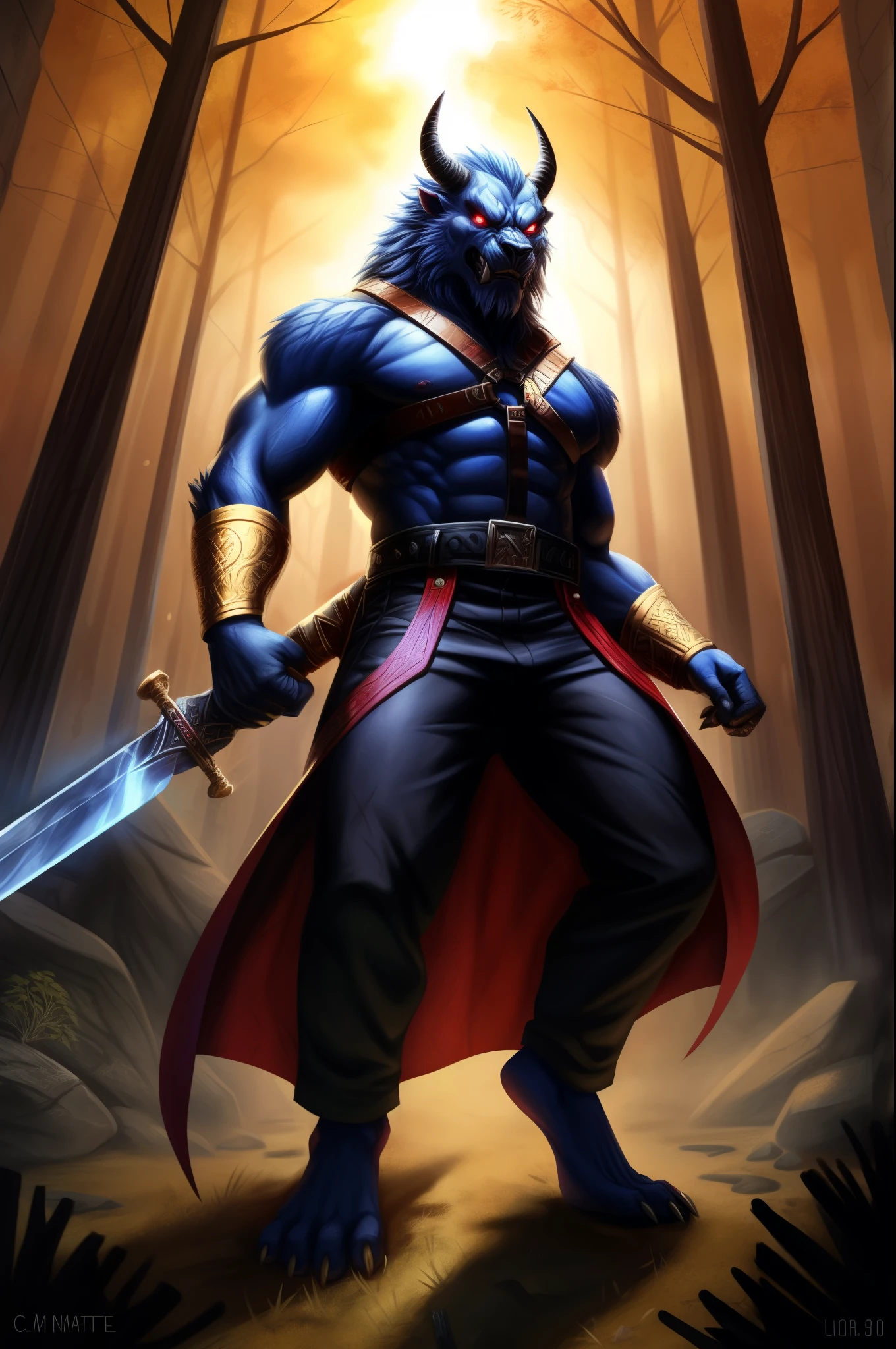(((Barefoot furry character, full body, cinematic setting, male))) The Beast is back, the Beast In Black The Beast is back, the Beast In Black Tormented and wounded, branded and persecuted Torn inside out yet here I stand Fierce anger, blind madness, invoke the Beast of Darkness No mercy 'cause they all must die Like a hellraiser, monster of rage Unleash the fury through your sword of hate Destroy and murder, retaliate Harness the power of the Beast In Black BREAK, detailed background, 8K, (masterpiece:1.5), intricate details, highly detailed, extreme detail, octane render, fine art, best quality, highres, (detailed face:1.5), ((full_body)), UHD, (((perfect hands)))