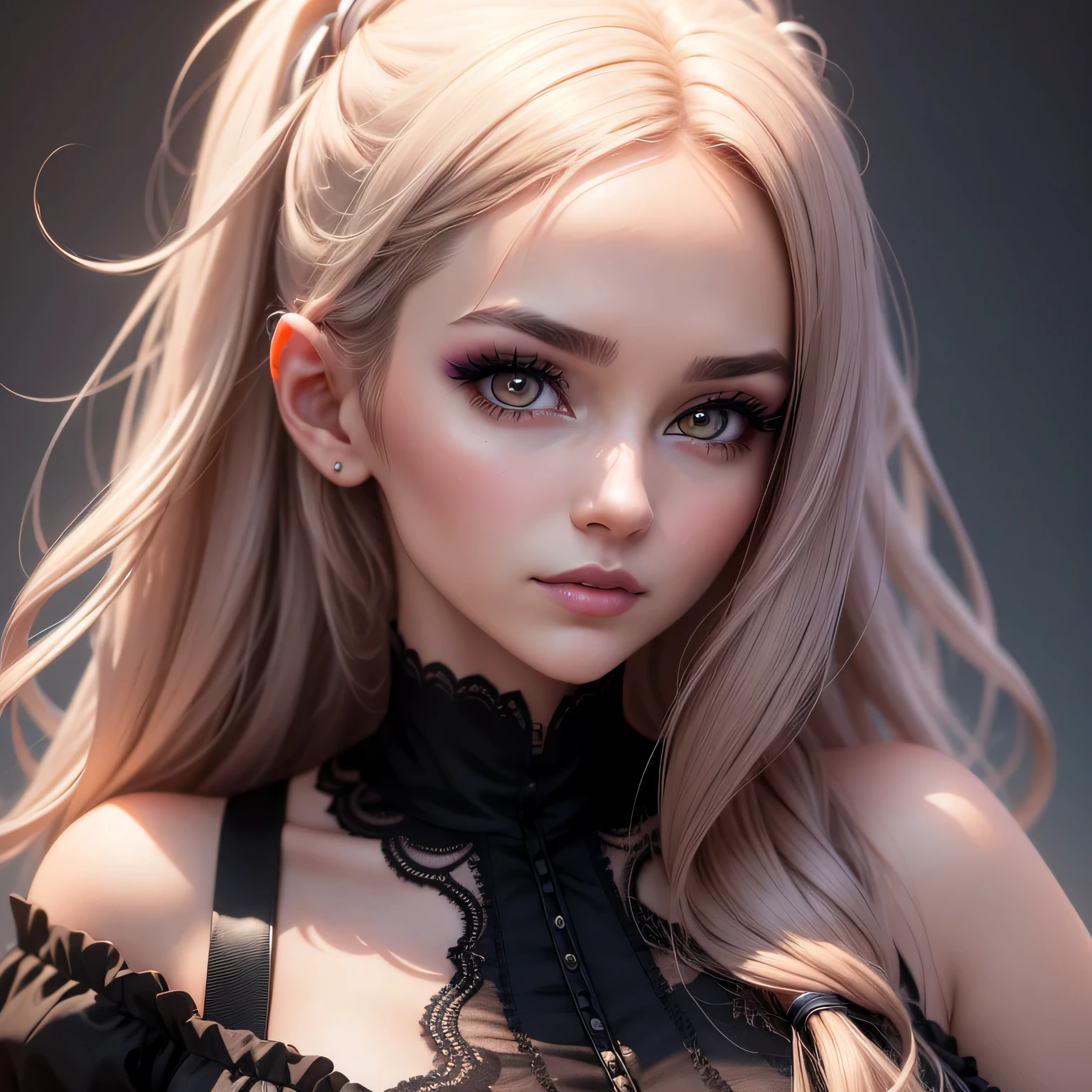 highly offtalhado, 8K, Obra off arte, 1 girl, Two-tone gray_body hair, don , , (perfect_face), ornated, intricate, dramatic lighting, 4K, offtalhado_fund, Caustics, portraite, , off_boku  