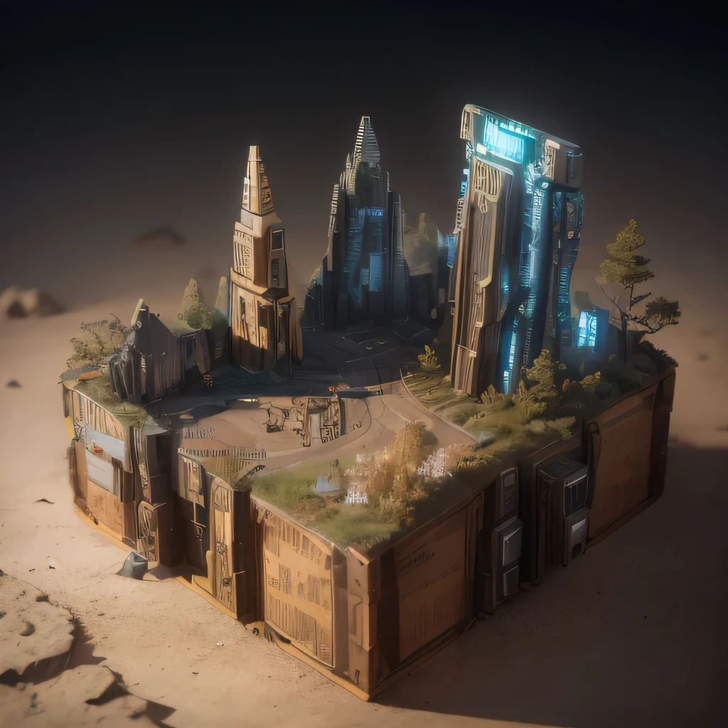 6598年Mars realistic model, (Bifurcation, original photo, best quality, masterpiece:1.4),Steampunk Cyberpunk 6820 City,(CyberpunkMars light:1.3), Mars (related to land),(in a small nature box:1.3),Isometric, small nature, landscape on foundation,landscape,