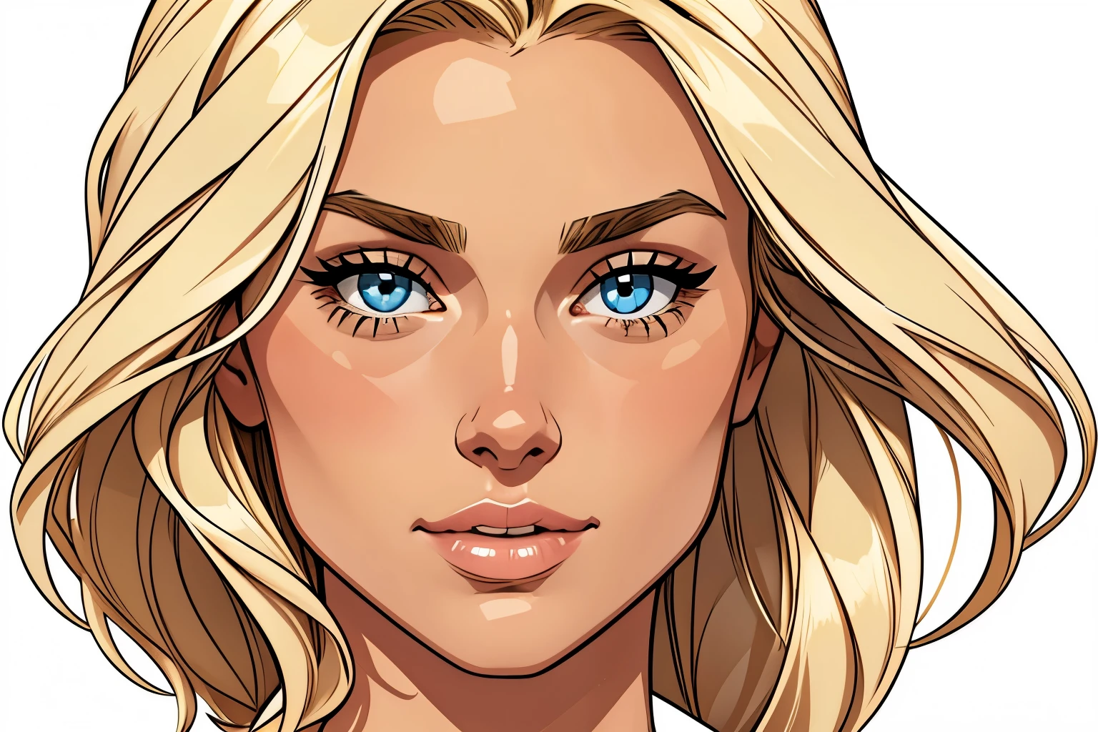 Flat colors, close up, portrait of a 25 year old surfer looking girl, tan skin, beach blonde salty hair, natural beaty, beautiful, casual, see thru tank top, Cleavage simply white background