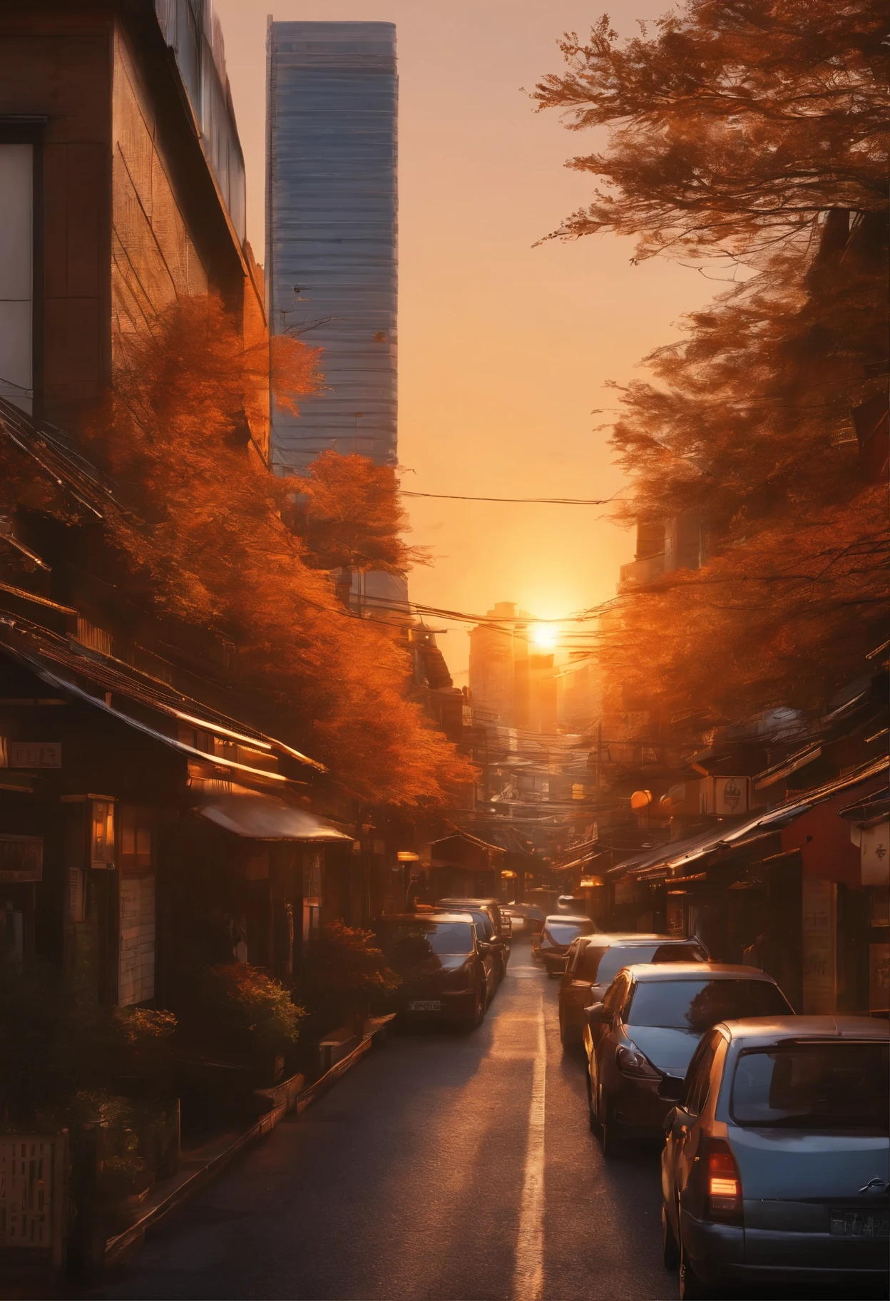 TOKYO GOLDEN HOUR, digital artwork, illustrative, painterly, matte painting, highly detailed",