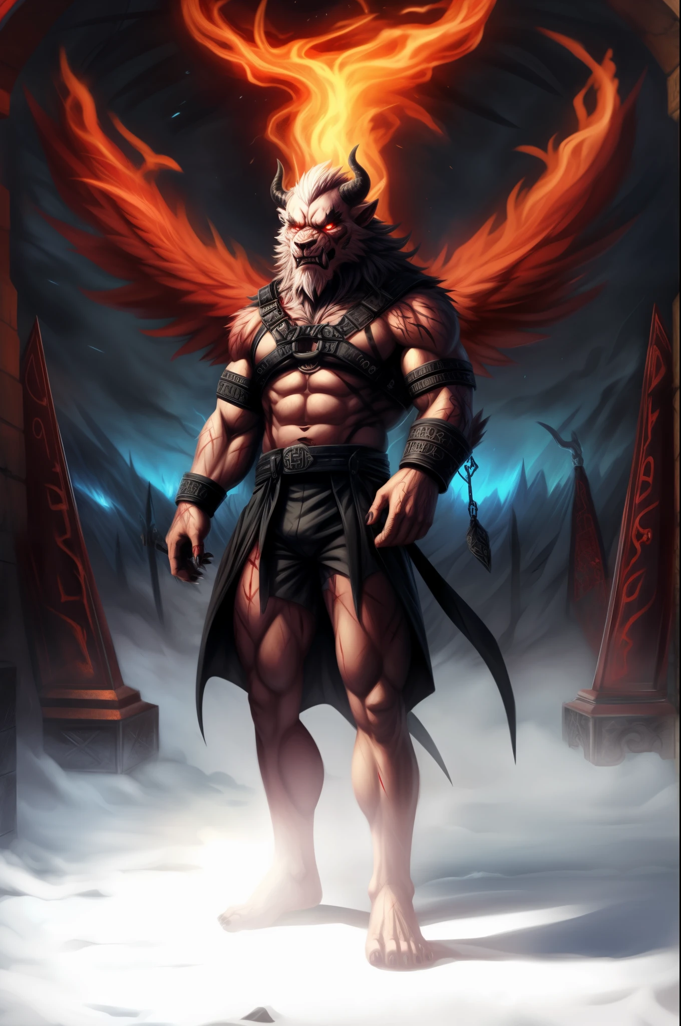 (((Barefoot furry character, full body, cinematic setting, male))) The Beast is back, the Beast In Black The Beast is back, the Beast In Black Tormented and wounded, branded and persecuted Torn inside out yet here I stand Fierce anger, blind madness, invoke the Beast of Darkness No mercy 'cause they all must die Like a hellraiser, monster of rage Unleash the fury through your sword of hate Destroy and murder, retaliate Harness the power of the Beast In Black BREAK, detailed background, 8K, (masterpiece:1.5), intricate details, highly detailed, extreme detail, octane render, fine art, best quality, highres, (detailed face:1.5), ((full_body)), UHD, (((perfect hands)))