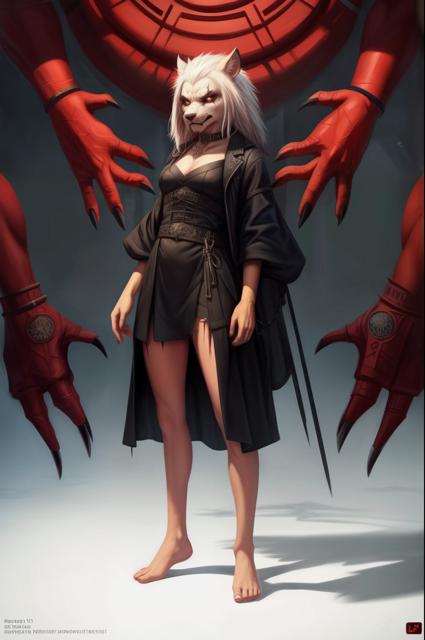 (((Barefoot furry character, full body, cinematic setting, male))) The Beast is back, the Beast In Black The Beast is back, the Beast In Black Tormented and wounded, branded and persecuted Torn inside out yet here I stand Fierce anger, blind madness, invoke the Beast of Darkness No mercy 'cause they all must die Like a hellraiser, monster of rage Unleash the fury through your sword of hate Destroy and murder, retaliate Harness the power of the Beast In Black BREAK, detailed background, 8K, (masterpiece:1.5), intricate details, highly detailed, extreme detail, octane render, fine art, best quality, highres, (detailed face:1.5), ((full_body)), UHD, (((perfect hands)))