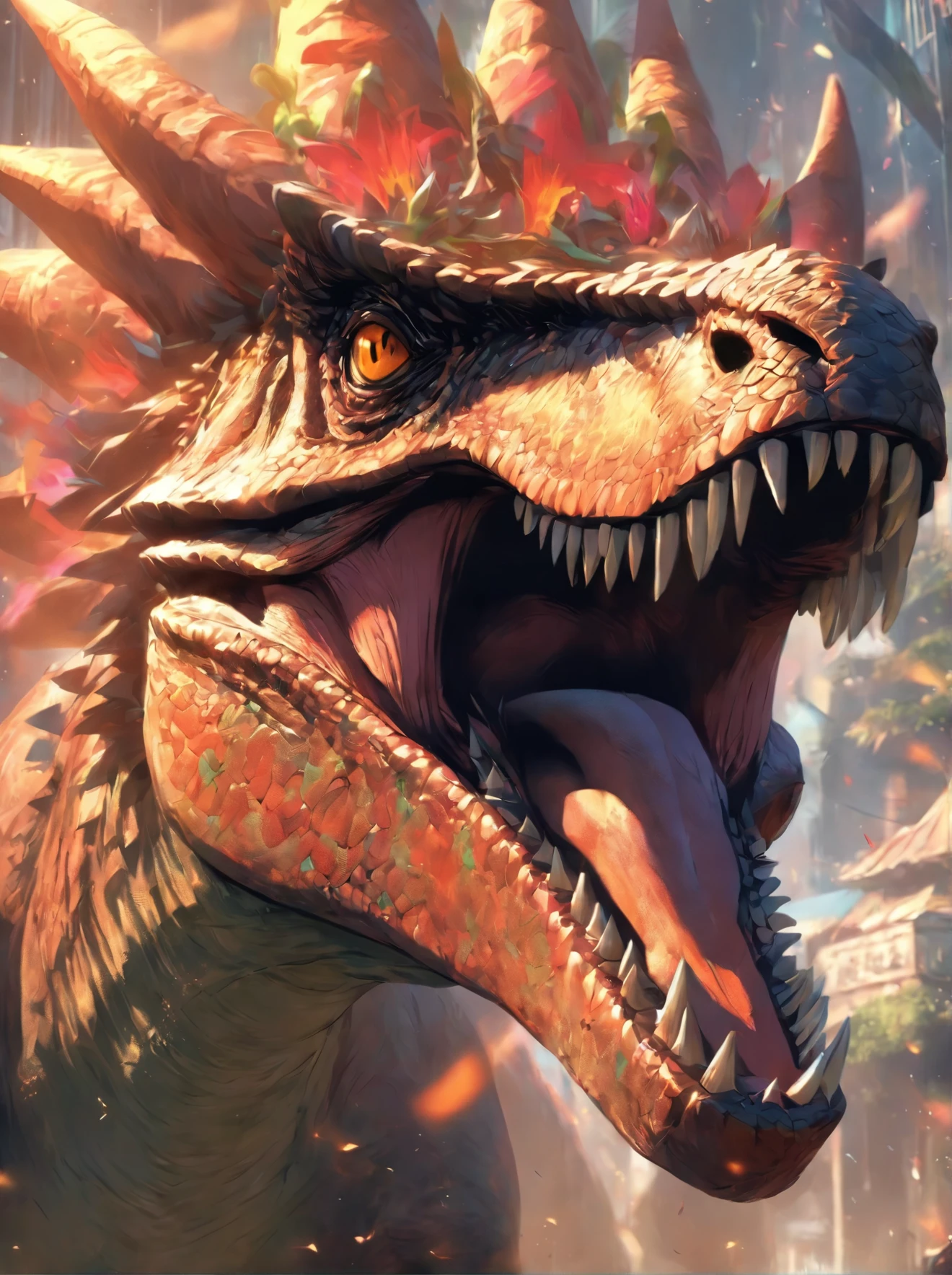 a close up of a dinosaur with a crown on its head, concept art by Aleksi Briclot, trending on cgsociety, fantasy art, 🌺 cgsociety, hyper realistic fantasy monster, the hydra from path of exile, cgsociety ), giant kaiju dragon monster, rending on cgsociety, highly detailed cgsociety, ancient creature, the best on cgsociety
