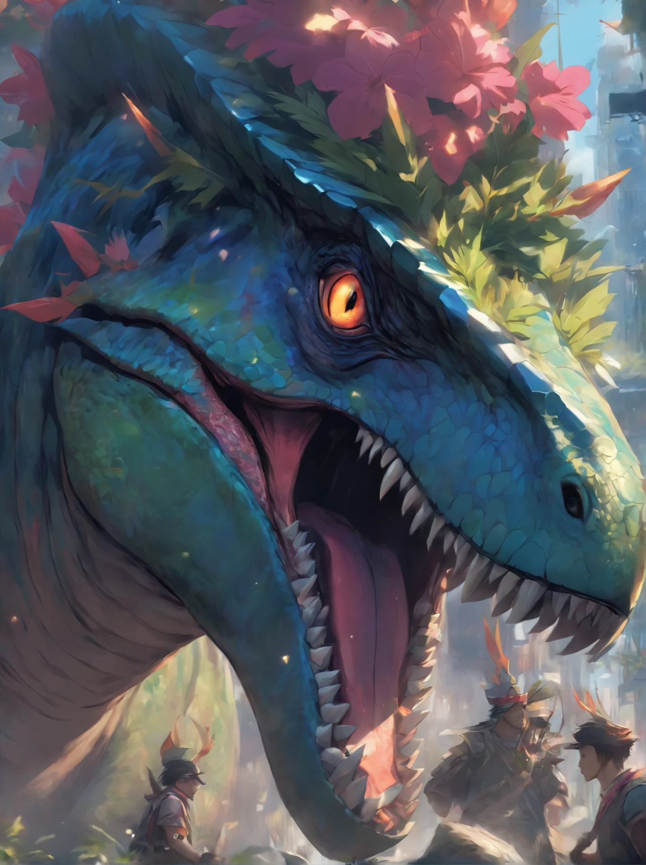 a close up of a dinosaur with a crown on its head, concept art by Aleksi Briclot, trending on cgsociety, fantasy art, 🌺 cgsociety, hyper realistic fantasy monster, the hydra from path of exile, cgsociety ), giant kaiju dragon monster, rending on cgsociety, highly detailed cgsociety, ancient creature, the best on cgsociety