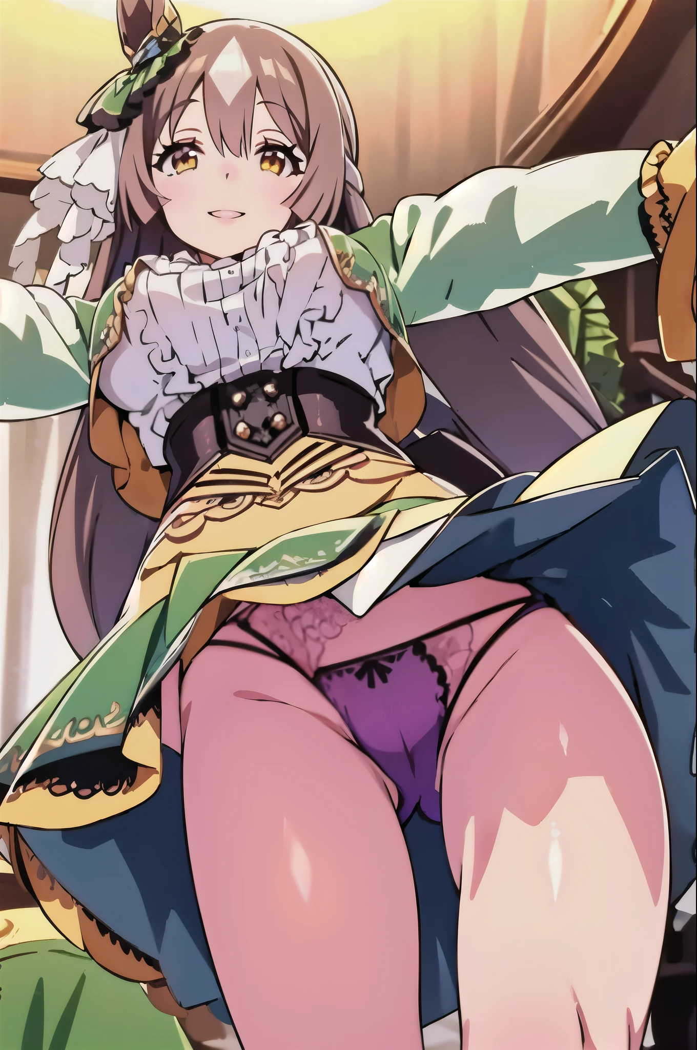 1 girl, alone,highest quality, masterpiece, High resolution,
smile,
Satono Diamond, 1 girl, big breasts, (from below:1.2), blush, smile,the most perfect lighting, ((panties))