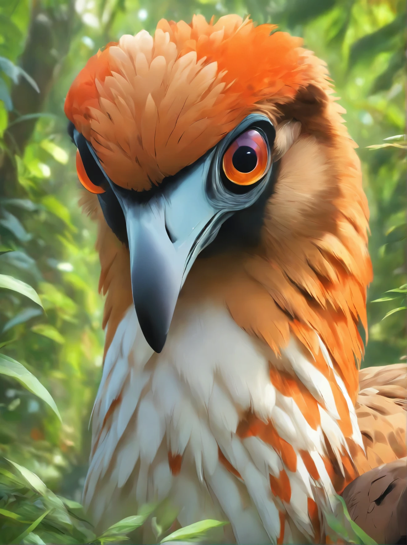 araffe bird with orange eyes and a white body and black wings, a detailed painting by Andrew Robertson, trending on zbrush central, photorealism, ultrarealistic illustration, ultra realistic illustration, extremely detailed painting, extremely detailed and sharp, very detailed painting, very detailed and sharp, incredible sharp detail, hyperrealistic illustration, ultra realistic art, extremely sharply detailed