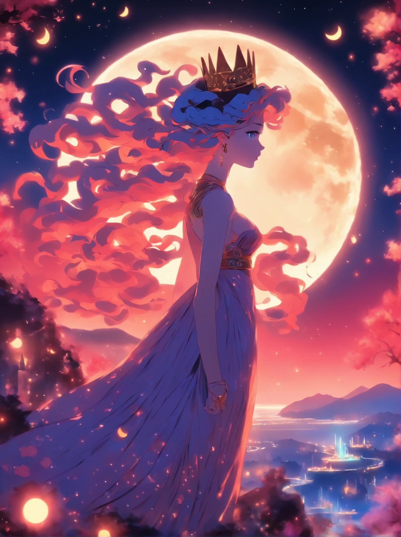araffes in a lake with a moon and bats, mermaids, brittney lee, sirens, disney concept art, ✨🕌🌙, official fanart, disney concept artists, mermaids in distance, art in the style of disney, mermaids and fish, female disney villain, disney art style, godesses, ilustration, morticia addams