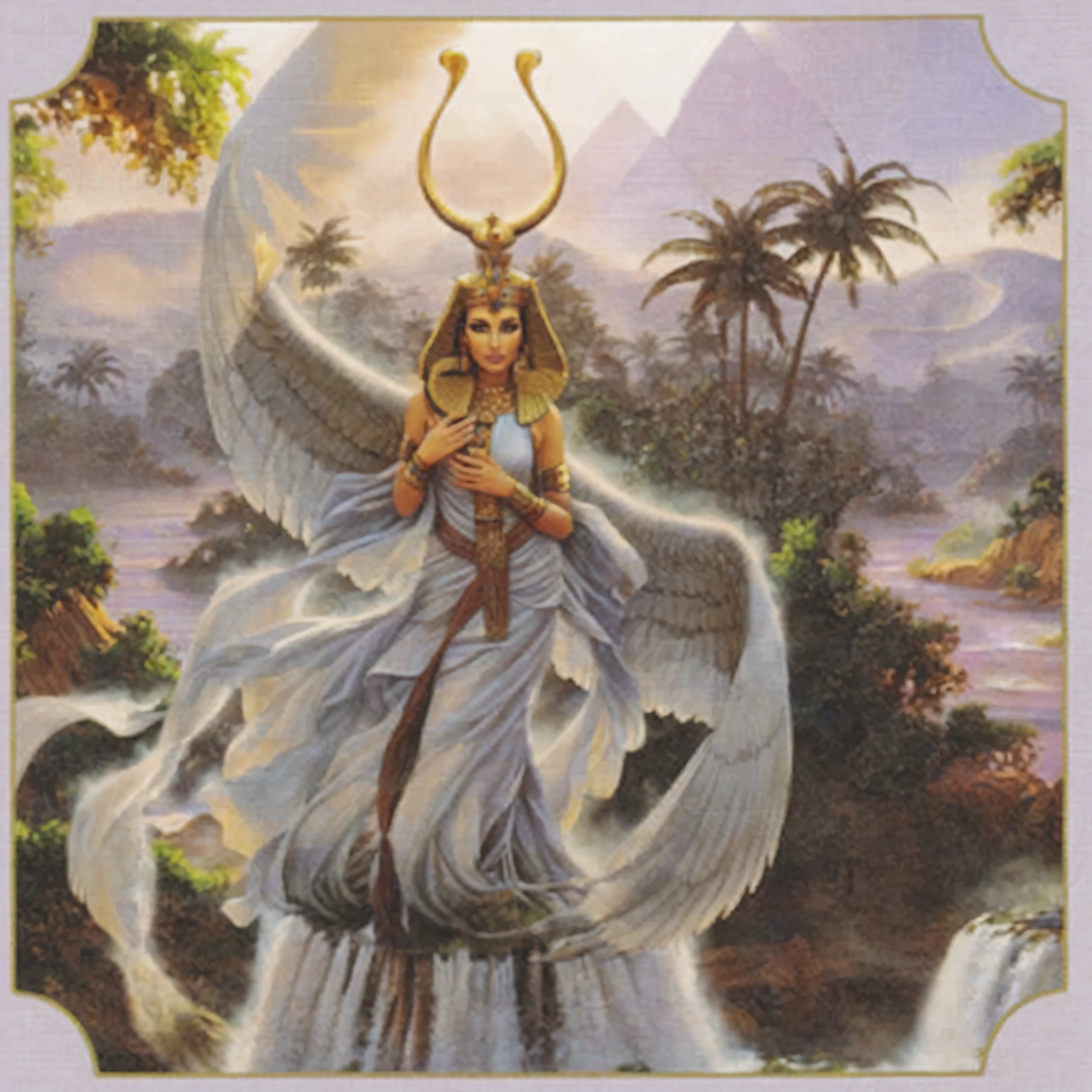 Create an image of the Egyptian goddess Isis based on this image, utilizando os mesmo elemntos