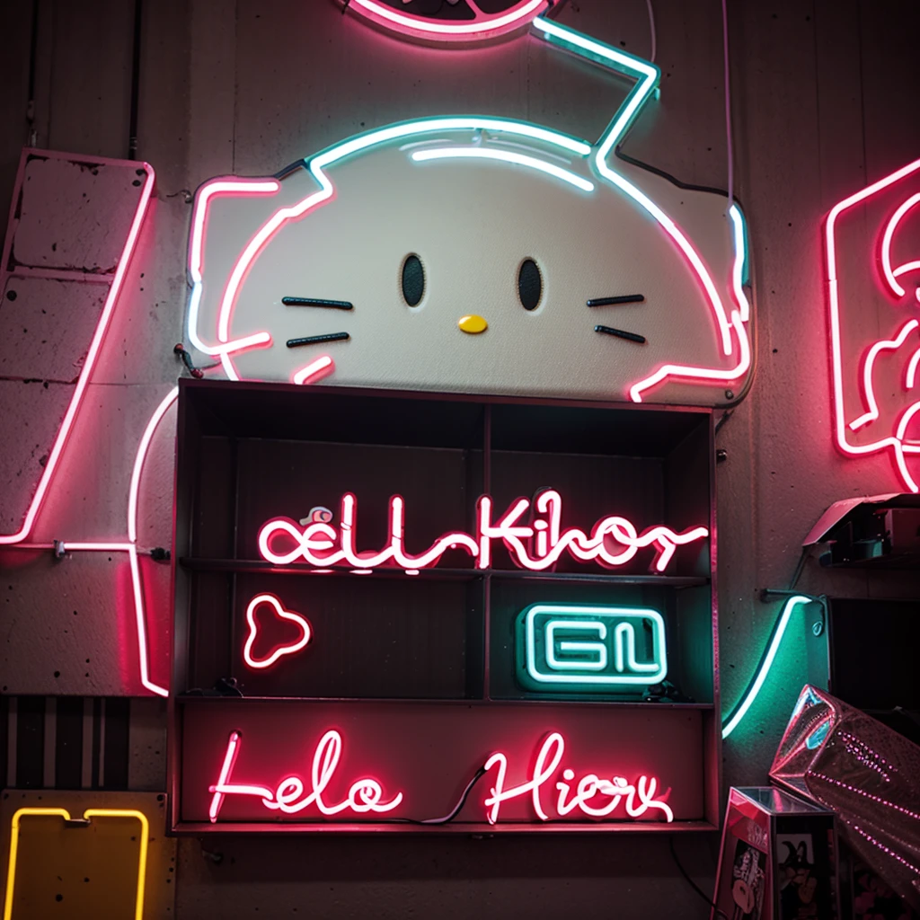 A neon sign of Hello Kitty