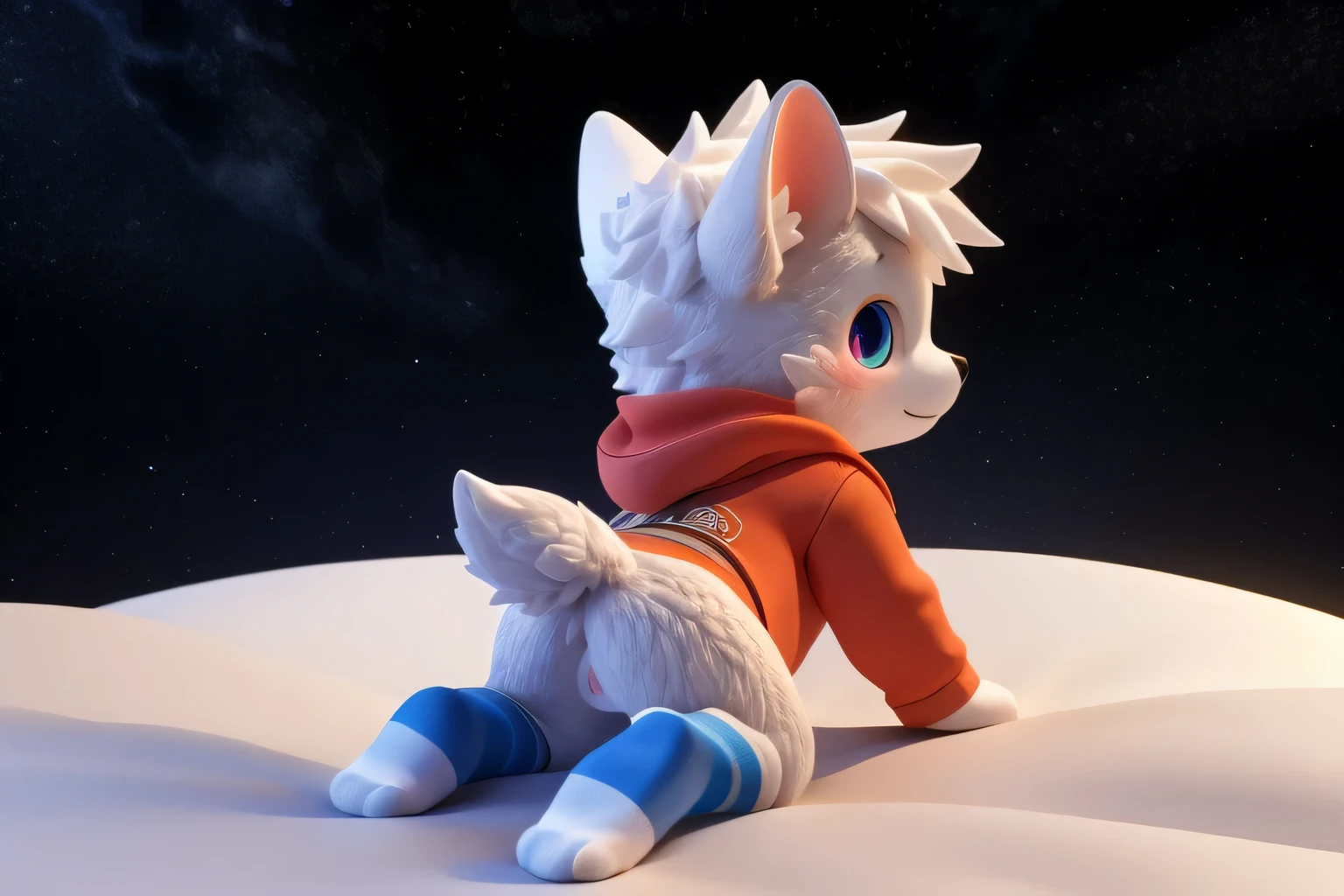 (((wilderness))), ((charming小蓝狐, already, young)) have different colored eyes， chibi， charming，Shy, blush, logo design， Caralready， movie lighting effects， ((3D vector art))， Cute and quirky， fantasy art， Bokeh， Hand Painted， number， soft light， Isometric风格， 4K resolution， photorealistic rendering， High level of detail cleaning， vector image， A lifelike masterpiece， Professional photography， simple space background， Flat white background， Isometric，Vibrant vector, , hoodie, bottomless pit, Fine hairs, Anisotropic fur gloss, ((subsurface scattering)), on the bed, ((The body is very wide)), ((Animal genitalia)), [[vein]], (on all fours), ((Show rear)), [anus],((Show rear)),[],big tail, ((Striped knee-length socks))