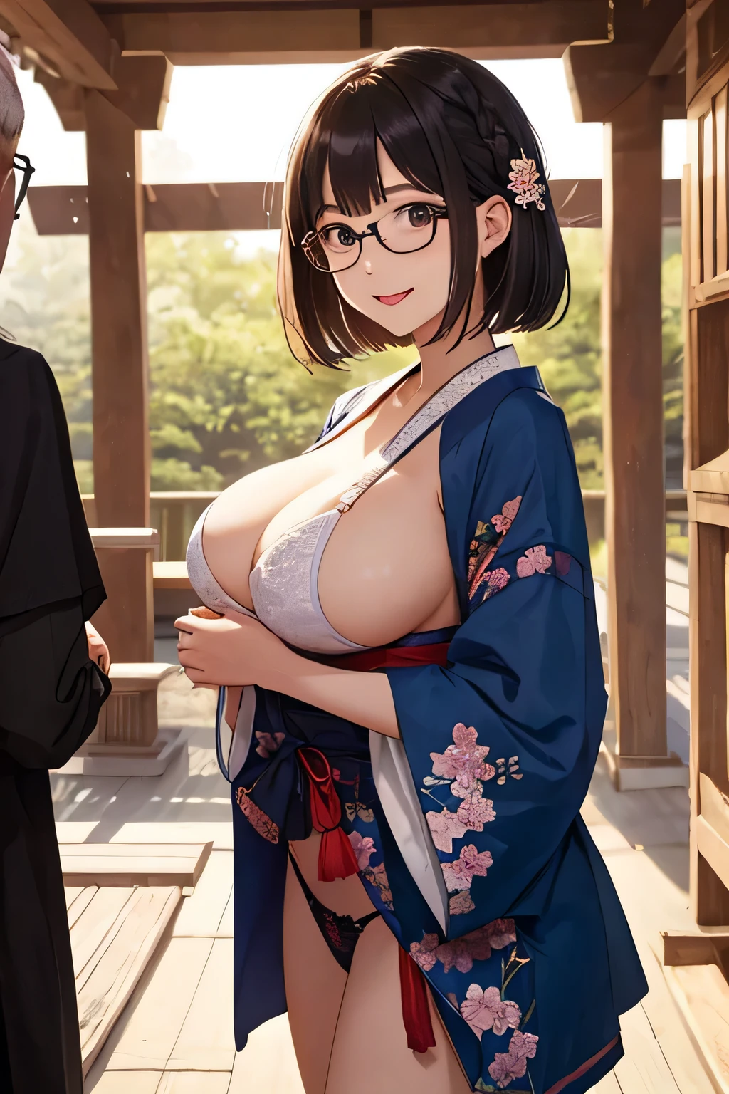 highest quality、High resolution、detailed background、cute10代の美少女、two women、brown hair、bob cut、braided hairstyles、(huge breasts:1.3)、realistic、perfect body line、cowboy shot、
Floral embroidered panties、No bra、Glasses、Glasses、cute巫女服、
happy look、smile、sexual expression、Calm atmosphere、
shrine maiden、participate in rituals and festivals、
Perform sacred rituals to offer prayers and blessings in front of the shrine together with the shrine.'chief priest and priests.、
Guide the worshipers、Explaining the rules and etiquette of the shrine.、
It plays the role of supporting worshipers so that they can worship properly.。.、
Seasonal events and events are held at the shrine..、May be involved in planning and management、
Preparation and practice for festivals and kagura、Helping the chief priest and priest at the shrine.、
Shrine management and ritual preparations、Day々business support、
The role of the shrine maiden、This is an important role deeply involved in the maintenance and development of shrine beliefs and festivals.。.、
Activities and services at sacred sites are open to the public..々we are expected to show appreciation and respect、
cute