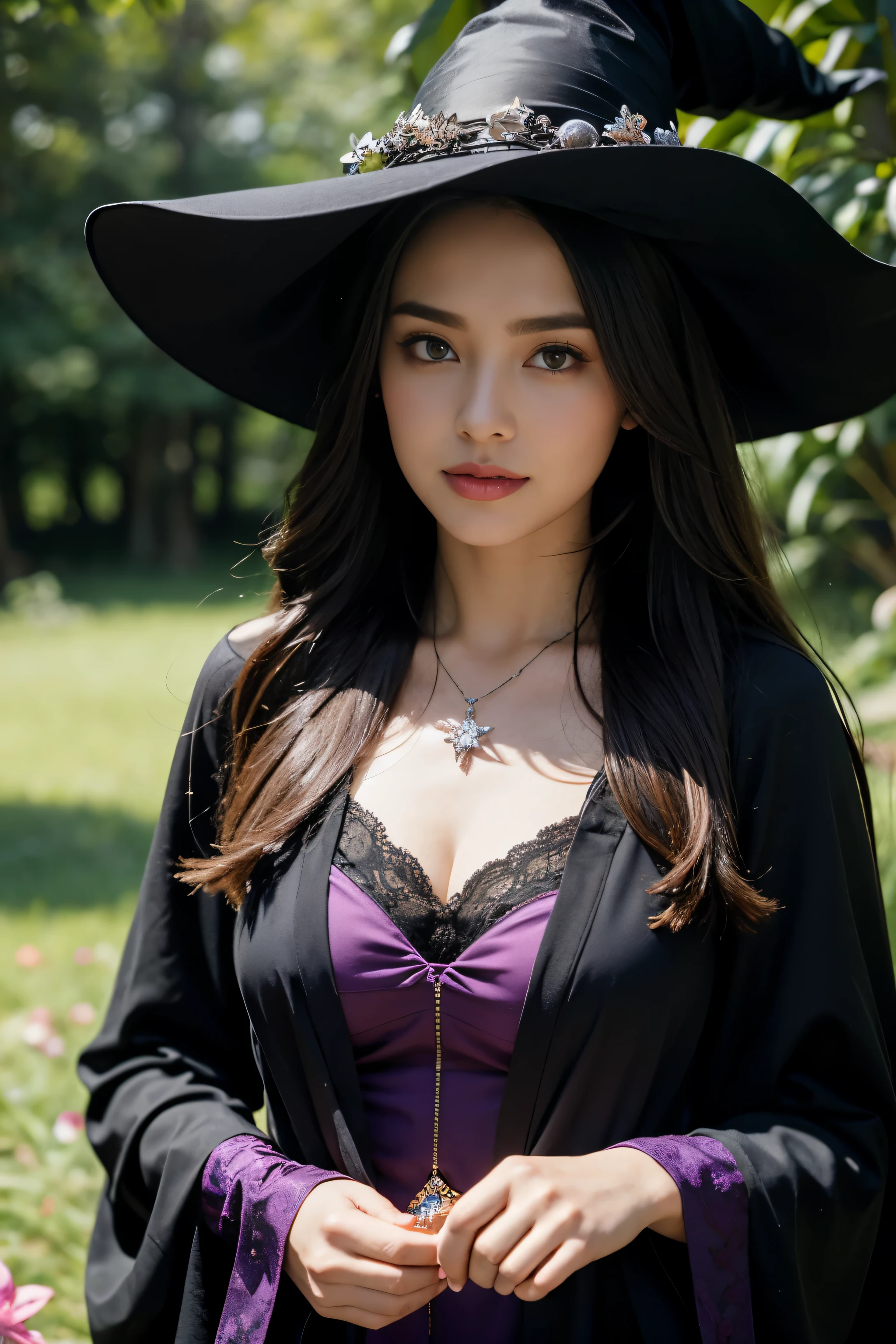 Elara(beutiful witch) thanked Princess Lily for her help. In return, Elara gifted Lily a special charm, a twinkling necklace that shimmered like the enchanted glade itself.
