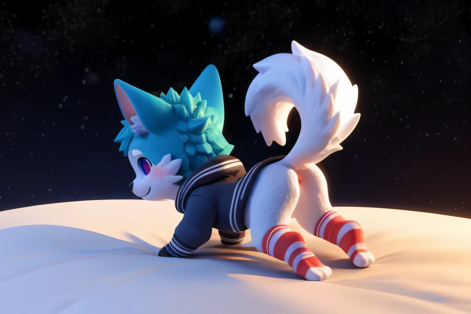 (((wilderness))), ((charming小蓝狐, already, young)) have different colored eyes， chibi， charming，Shy, blush, logo design， Caralready， movie lighting effects， ((3D vector art))， Cute and quirky， fantasy art， Bokeh， Hand Painted， number， soft light， Isometric风格， 4K resolution， photorealistic rendering， High level of detail cleaning， vector image， A lifelike masterpiece， Professional photography， simple space background， Flat white background， Isometric，Vibrant vector, , hoodie, bottomless pit, Fine hairs, Anisotropic fur gloss, ((subsurface scattering)), on the bed, ((The body is very wide)), ((Animal genitalia)), [[vein]], (on all fours), ((Show rear)), [anus],((Show rear)),[],big tail, ((Striped knee-length socks))