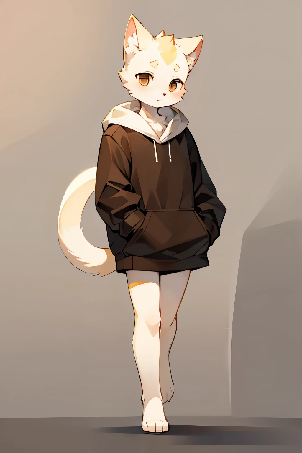 Siamese cat,More inclined to cats,Cat feet,cute,Q version,Walk upright,cream white fur,Gradient brown ears,Gradient brown tail,Hairy all over,Minimalist art style,no shadow,There is no light