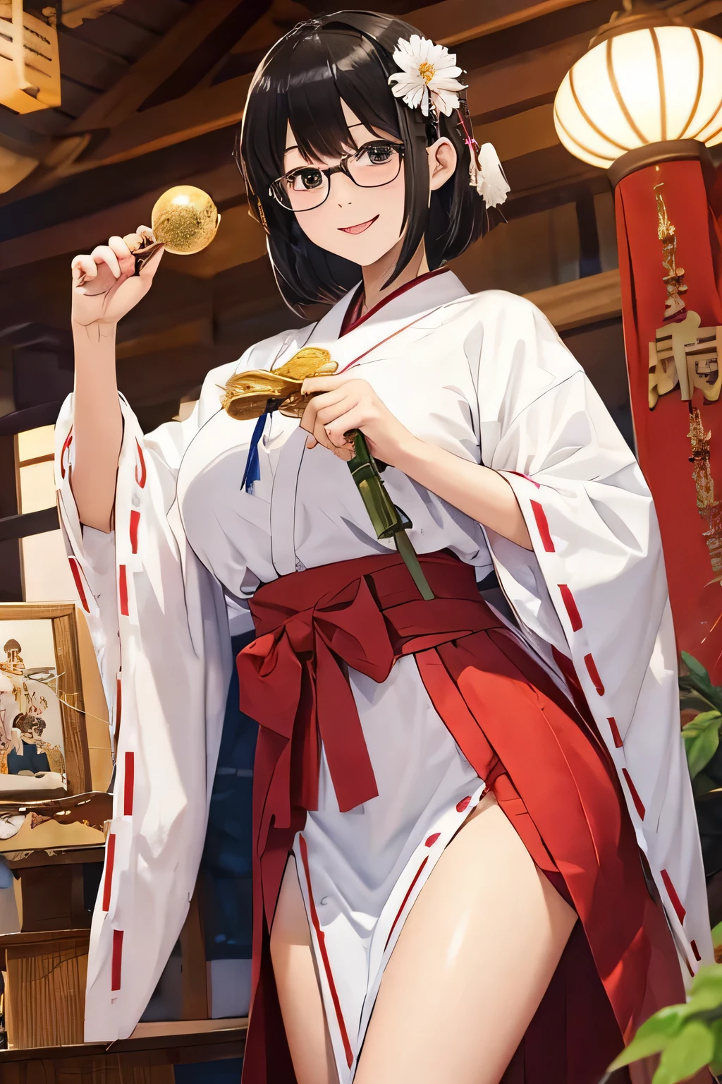 highest quality、High resolution、detailed background、cute10代の美少女、two women、brown hair、bob cut、braided hairstyles、(huge breasts:1.3)、realistic、perfect body line、cowboy shot、
Floral embroidered panties、No bra、Glasses、Glasses、cute巫女服、
happy look、smile、sexual expression、Calm atmosphere、

shrine maiden、participate in rituals and festivals、
Perform sacred rituals to offer prayers and blessings in front of the shrine together with the shrine.&#39;chief priest and priests.、
Guide the worshipers、Explaining the rules and etiquette of the shrine.、
It plays the role of supporting worshipers so that they can worship properly.。.、
Seasonal events and events are held at the shrine..、May be involved in planning and management、
Preparation and practice for festivals and kagura、Helping the chief priest and priest at the shrine.、
Shrine management and ritual preparations、Day々business support、
The role of the shrine maiden、This is an important role deeply involved in the maintenance and development of shrine beliefs and festivals.。.、
Activities and services at sacred sites are open to the public..々we are expected to show appreciation and respect、
cute