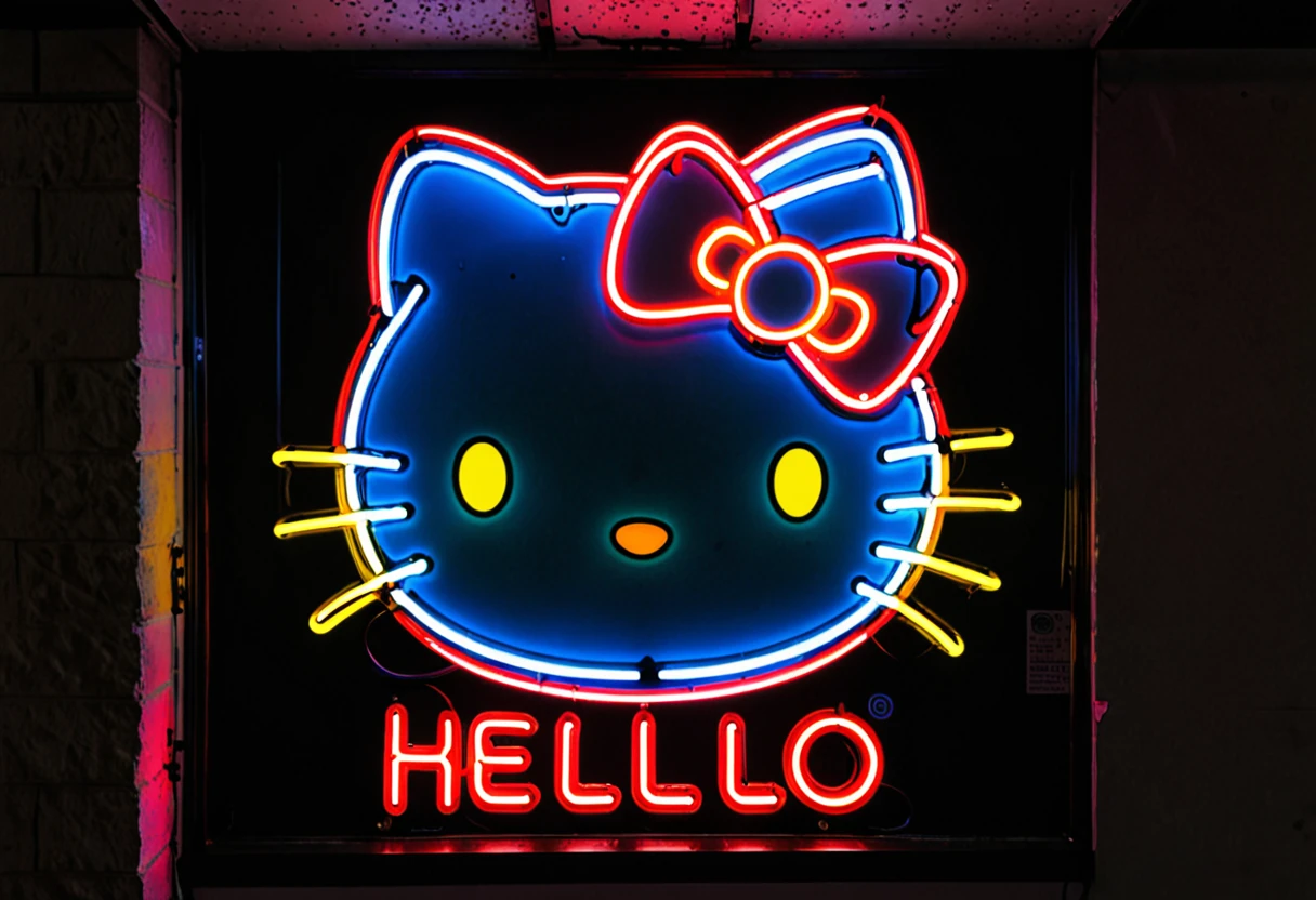 A neon sign of Hello Kitty