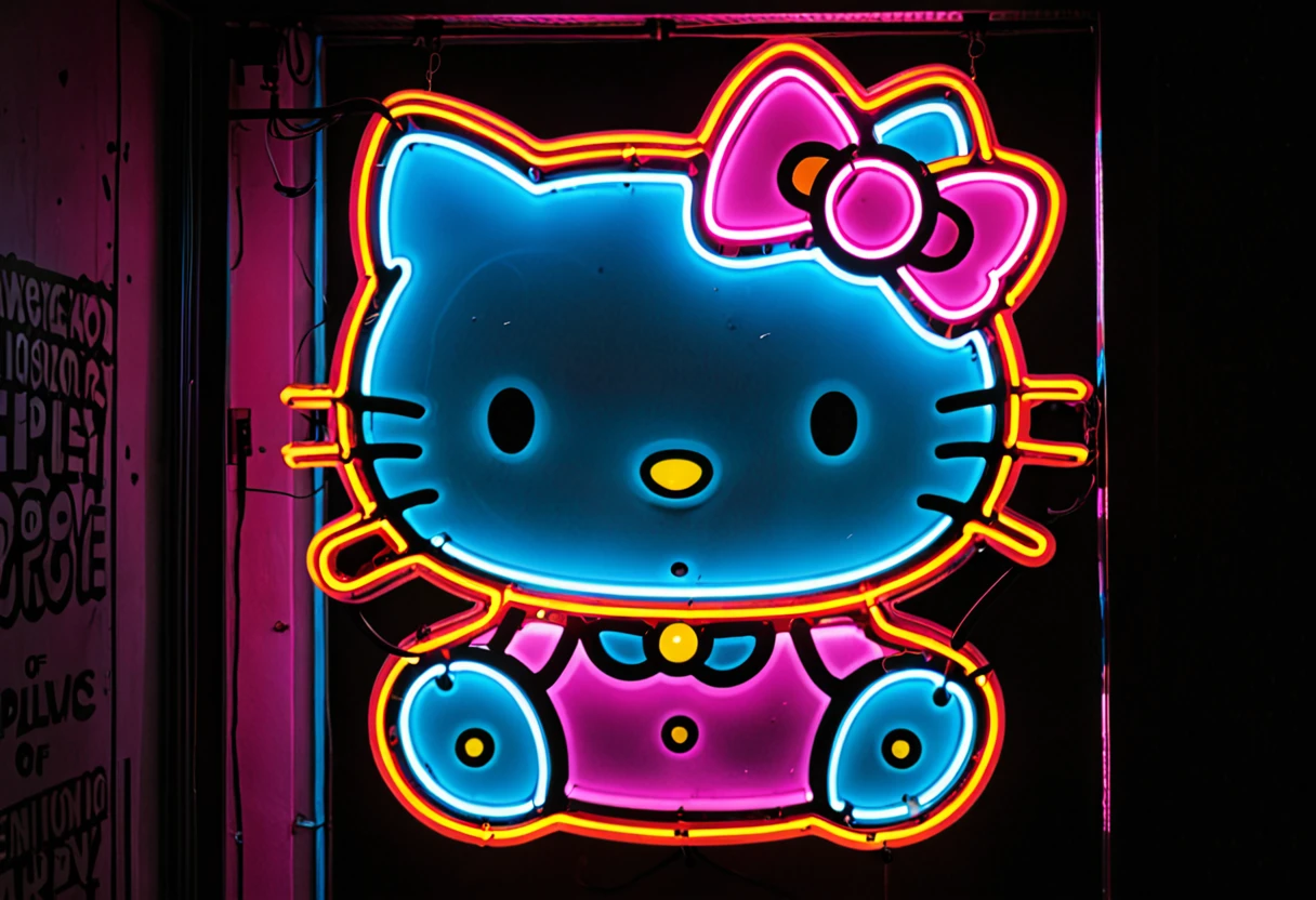 A neon sign of Hello Kitty