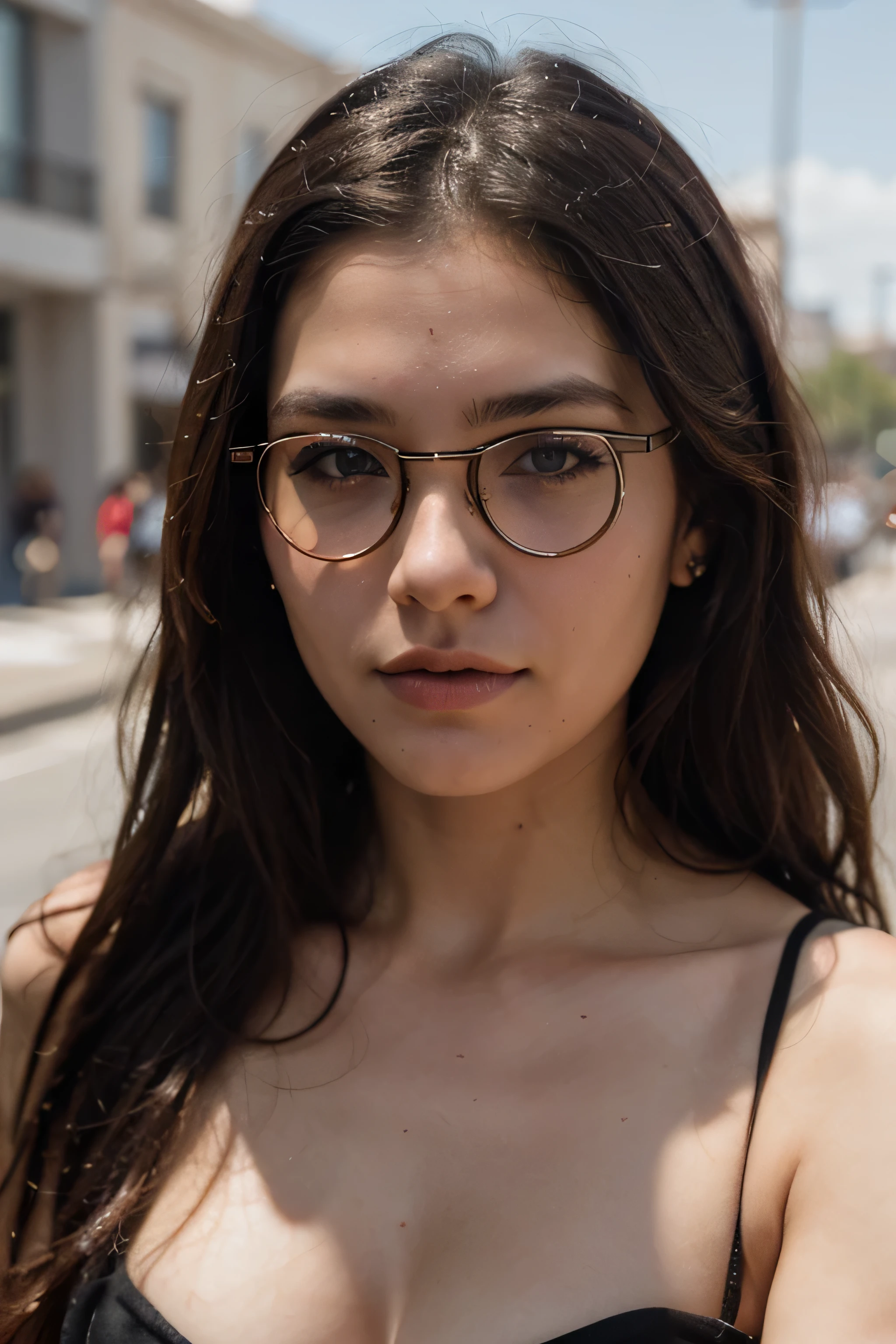 Photography, mujer, 22 years, cara perfecta, maquillaje profesional, Obra maestra, super realista, gafas, fondo, ciudad Mexico, Mexico