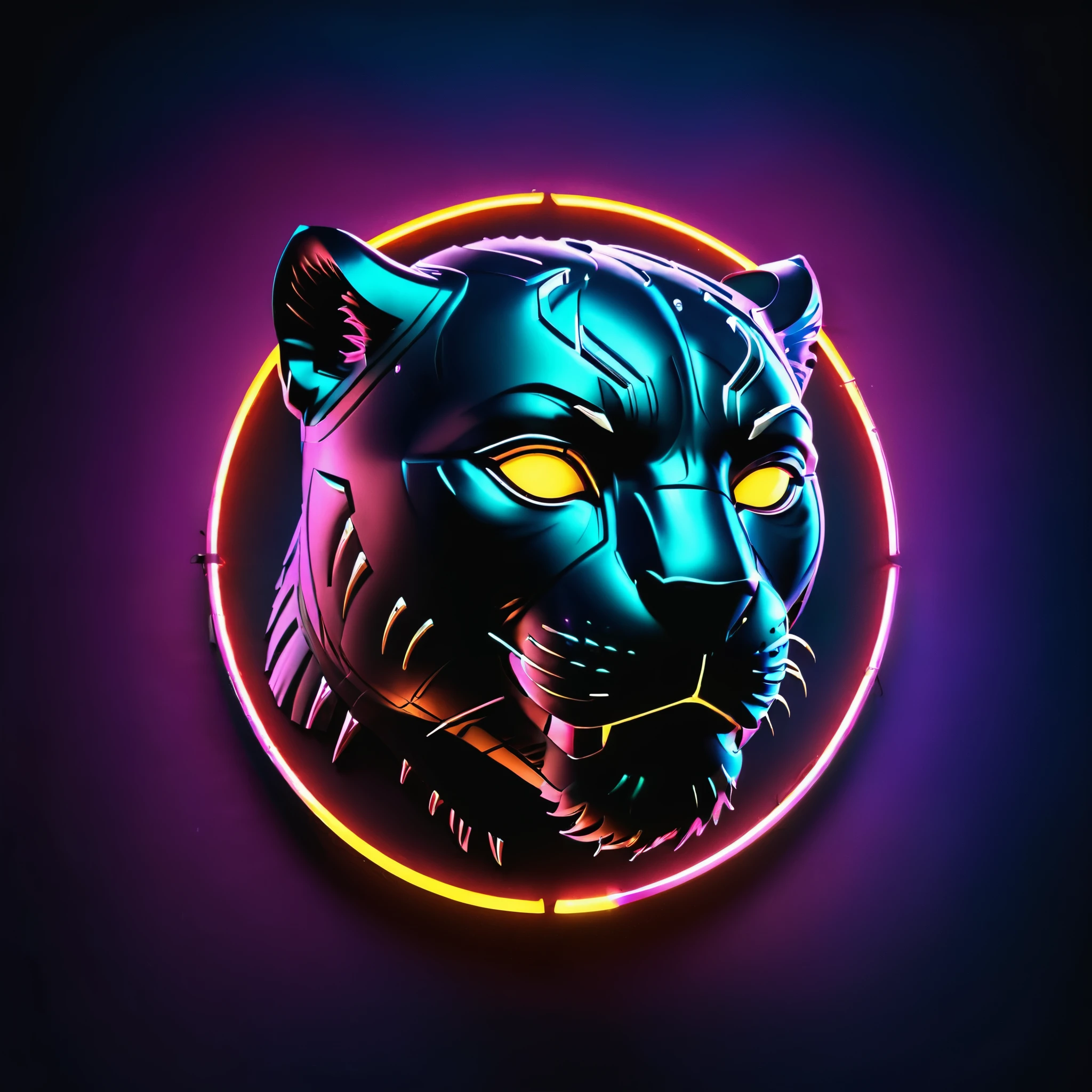 High Quality neon signboard, Black panther face, Neon background, artistic background, color flares, daunting eyes