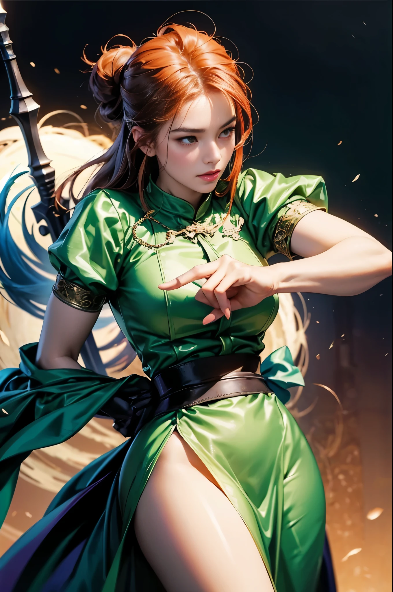 a close up of a woman in a green dress holding a sword, artgerm and ruan jia, ruan jia and artgerm, by ruan jia and stanley artgerm, artgerm lau, extremely detailed artgerm, artgerm and rossdraws, alice x. zhang, artgerm and ilya kushinov