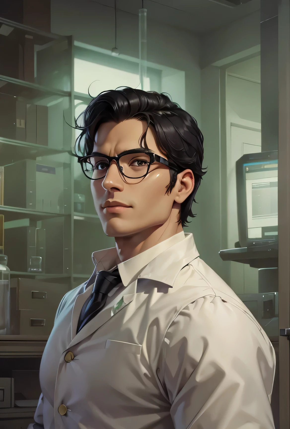 Black hair, science guy, millionaire, fancy guy