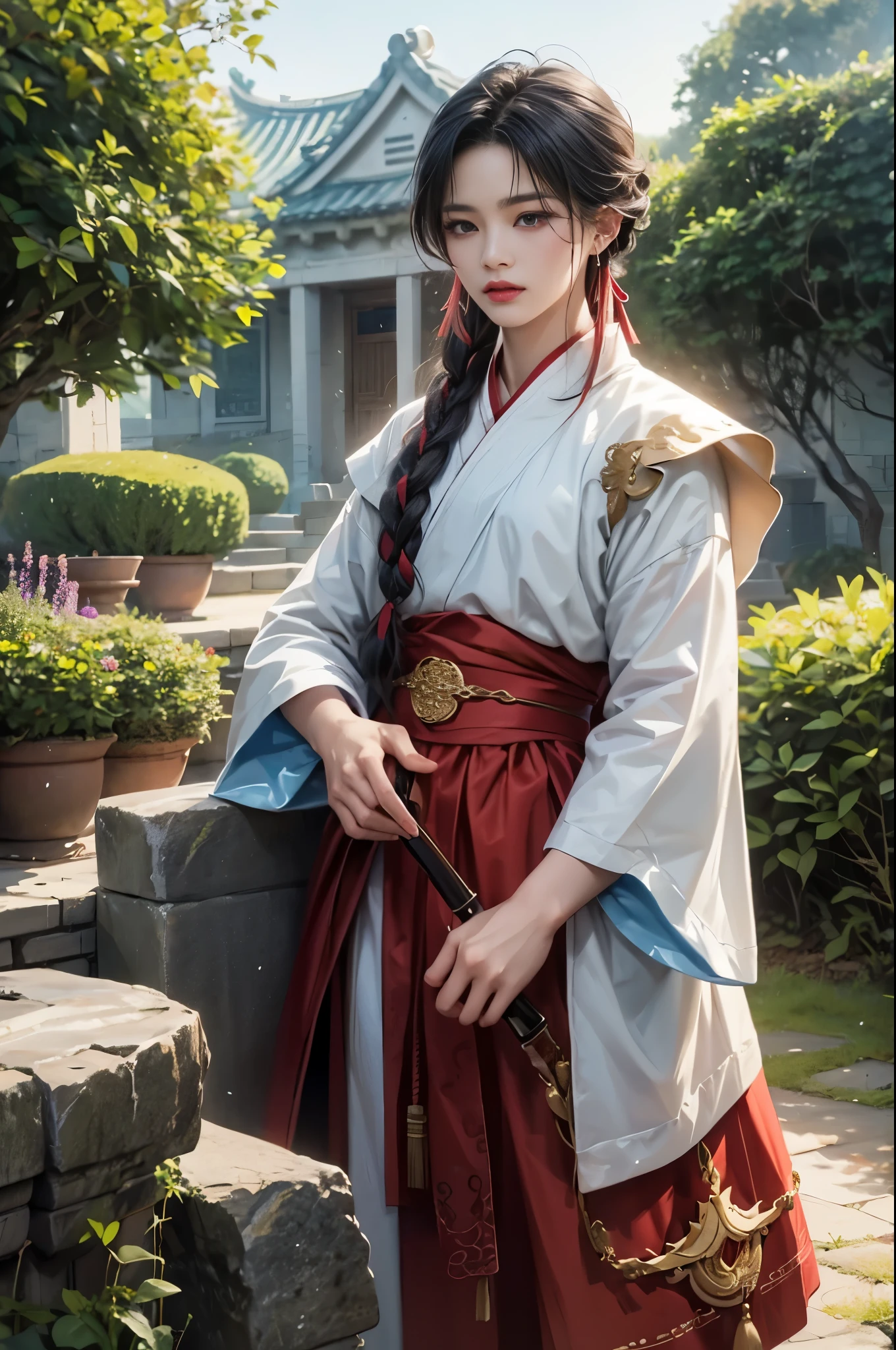 arafed asian woman in a red and white dress posing for a picture, palace , a girl in hanfu, hanfu, white hanfu, inspired by Gu An, beautiful character painting, cai xukun, by Yang J, full body wuxia, by Zhou Fang, inspired by Chen Yifei, wearing ancient chinese clothes