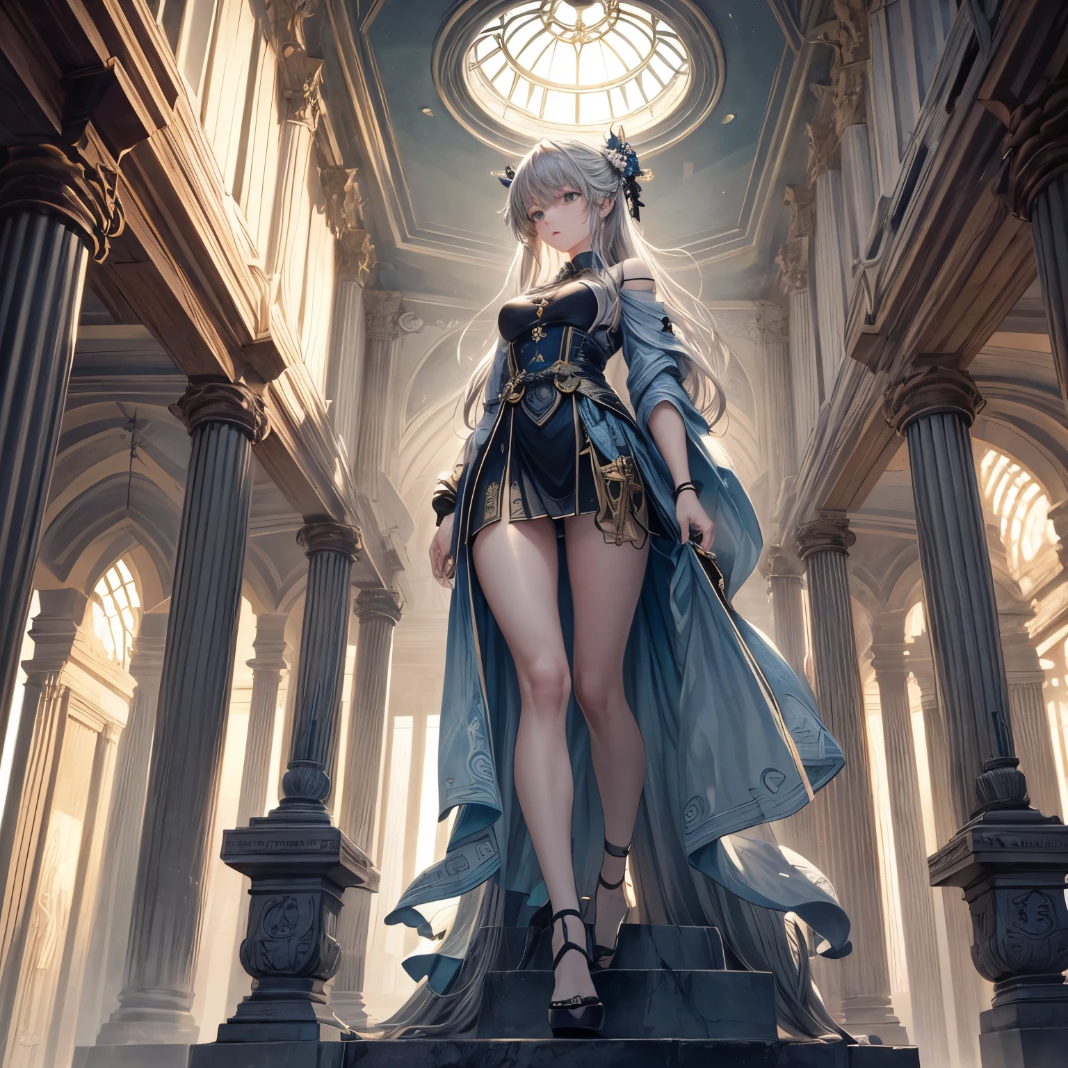 Arthur Rackham, James Jean, Surreal, Mysterious, Strange, Fantastic, Fantasy, Sci-Fi, Japanese Anime, Every temple has its own melodic lines (melos) and chords, and the musical shapes derived from the architectural norms are precisely regular and irregular, It shows the same tension as the hydrostatic or anti-static masonry structure, (omitted) The adjusted ratio of the number of columns gives rise to the sequence cis=e=h (bass clef note, figure b), (omitted) the Kaiser was able to make the gable of the temple of Poseidon, The central corner symbolizes the exact middle of the scale, while the left and right corners symbolize one of the most important enharmonic degrees (diagram c using an isosceles triangle), However, the entire melody of the temple encompasses all the conflicts between rules and irregularities.A beautiful girl in a miniskirt, perfect voluminous body, detailed masterpiece Hyper realistic sharp focus cinematic lighting depth of field perspectives