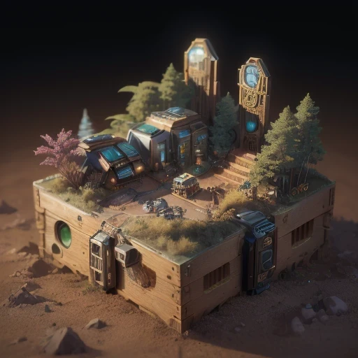 6598年Mars realistic model, (Bifurcation, original photo, best quality, masterpiece:1.4),Steampunk Cyberpunk 6820 City,(CyberpunkMars light:1.3), Mars (related to land),(in a small nature box:1.3),Isometric, small nature, landscape on foundation,landscape,