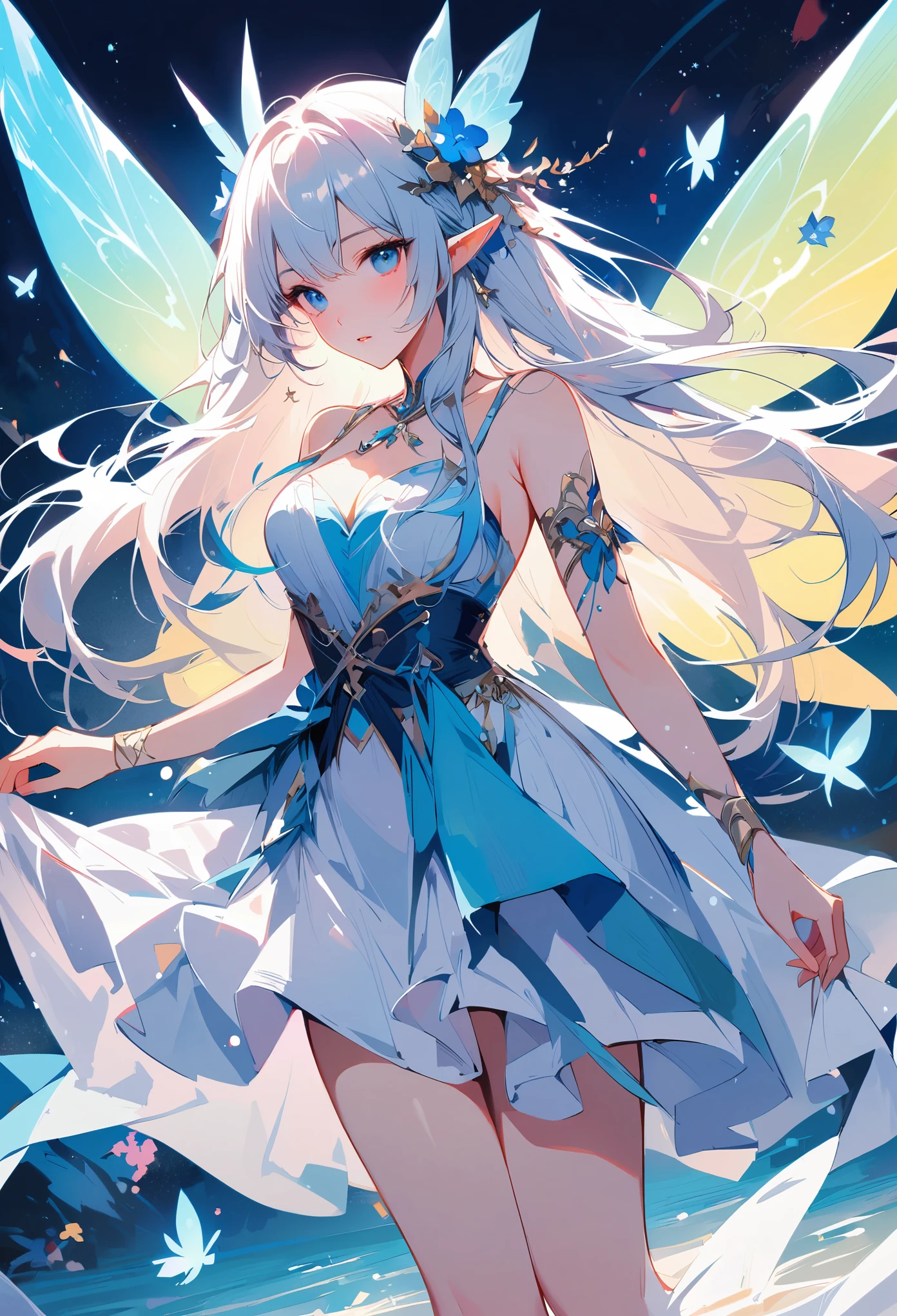 There is a doll,There is a blue skirt and a white skirt, space flower Fairy, astral Fairy, Elf, ethereal fantasy, ethereal!!!!!!!, Fairy, There are frozen flowers around her, 美麗的Fairy, water Fairy, beautiful Fairy, of ethereal fantasy, 微笑如Immortal King, Hungry Ghost Festival, ethereal wings, Immortal King