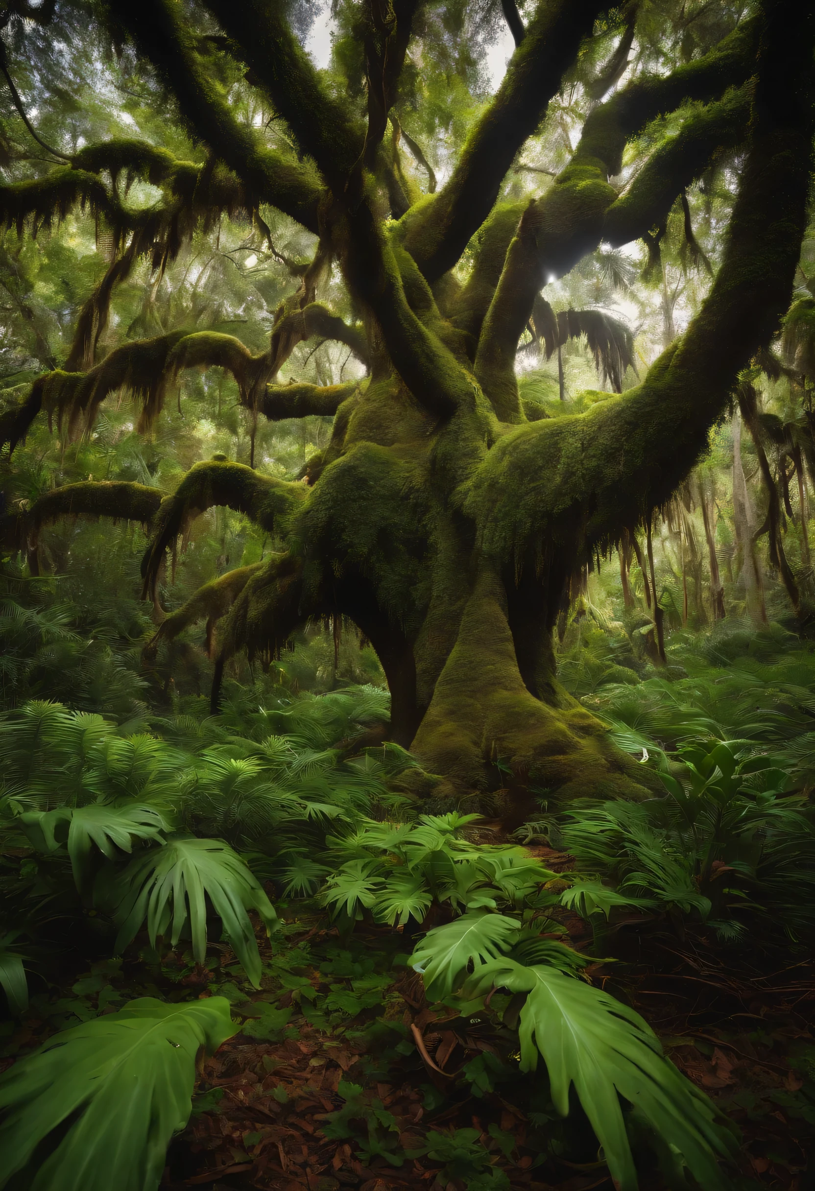 Dense forest covered with staghorn fern