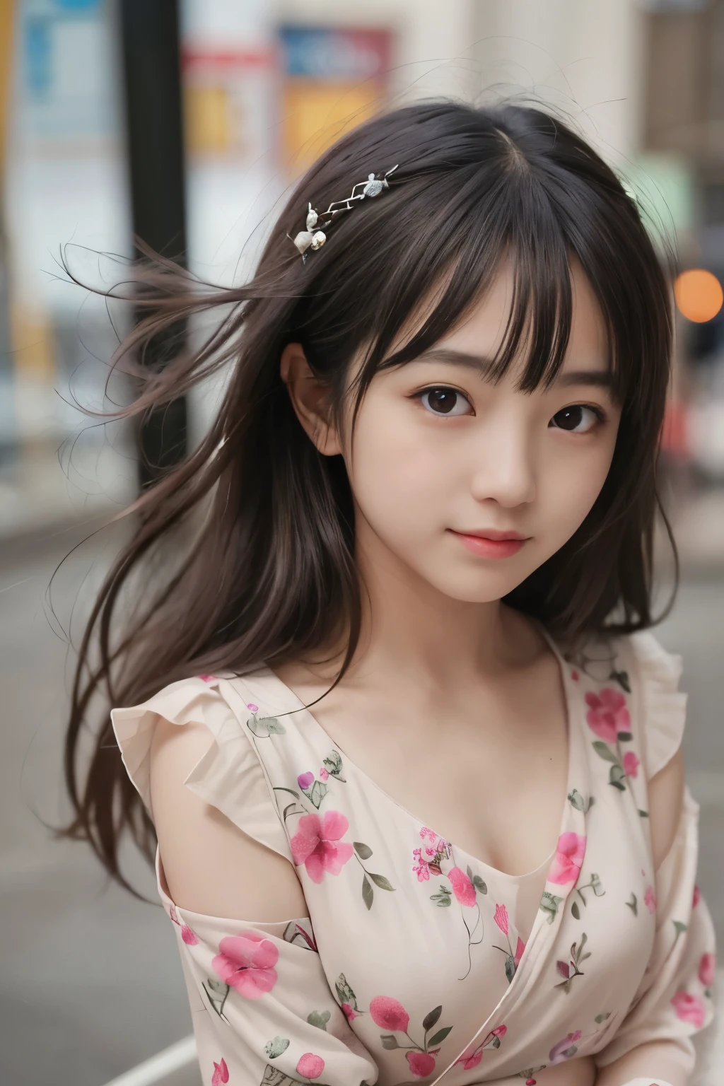 18-year-old Japan girl、highest quality、masterpiece、ultra high resolution、(Photorealsitic:1.4)、1 girl、shoulder、charming、looking at the camera、smile