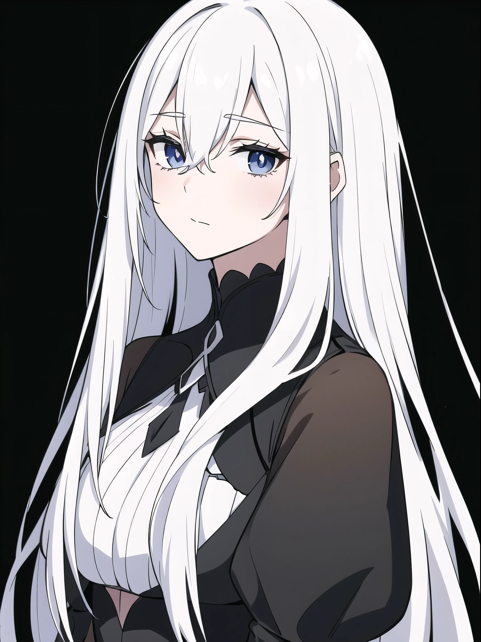 ((White hair)),((Head and Shoulders Image)),Sexy,A person,Alone,Simple style,pancake ,Simple details,Black background,Empty background,Black background wall,(20 year old woman),(Droopy hair),(White Gloves),(Evening Gown),(Lace Shirt),Lace,(confidence),(Tranquility)
