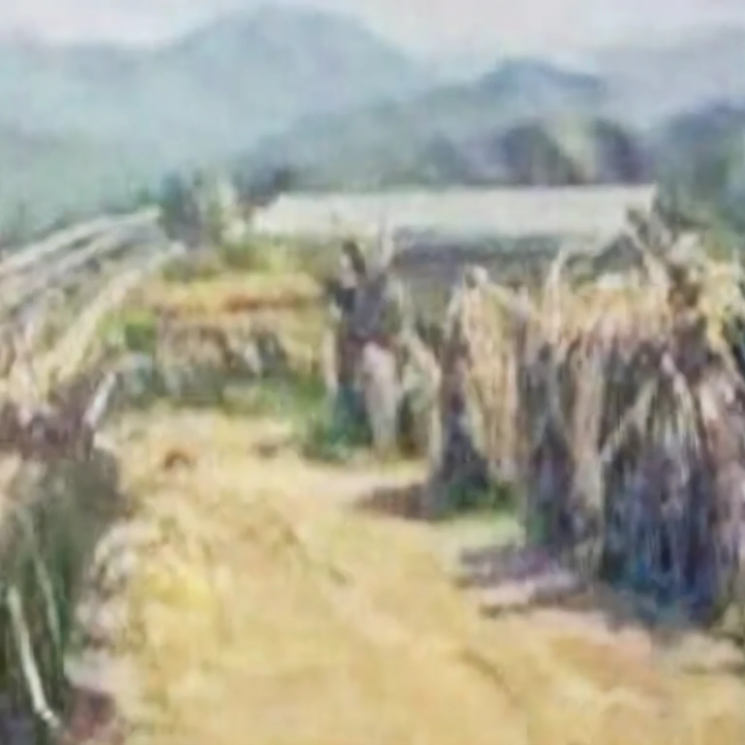 A dirt road with a bunch of plants in the foreground, landscape painting, artwork, rural area, Ellen Lee和约翰·豪的风格, big scene, by Ellen Lee, agriculture, Oil painting on canvas 8k, Oil painting on canvas 8k, Traditional Arts, Ellen Lee&#39;style, oil painting style