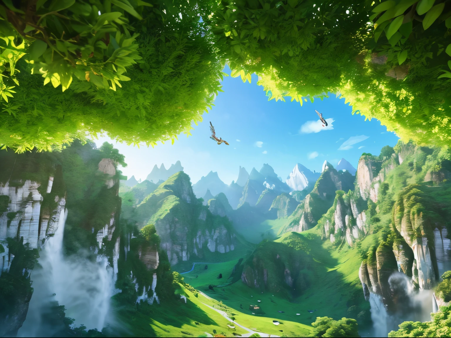 master piece,High resolution,CG Animation,8K,((white monkey)),green mountains,Fruit tree,forest,Transparent crystal,Money,