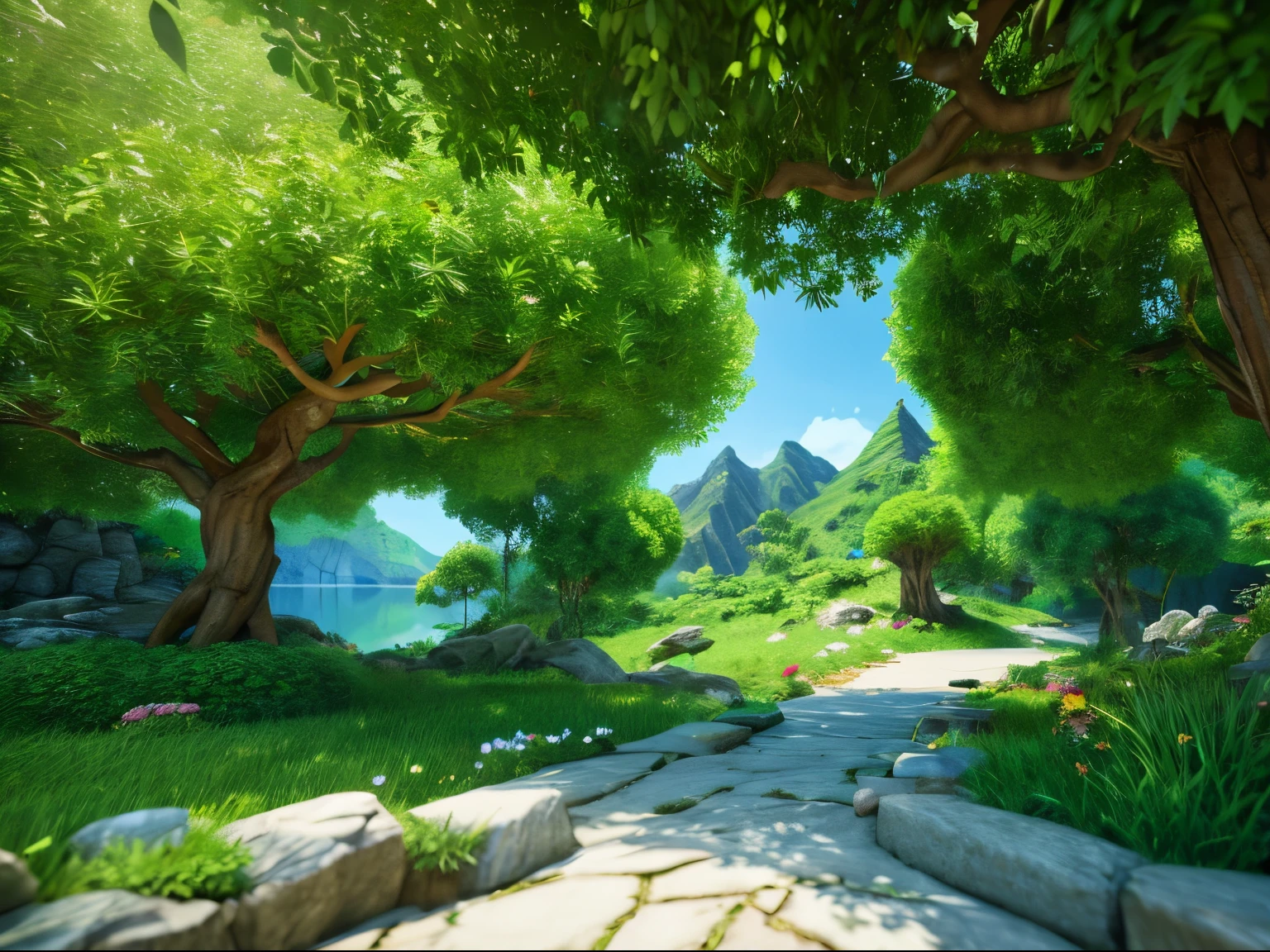master piece,High resolution,CG Animation,8K,((white monkey)),green mountains,Fruit tree,forest,Transparent crystal,Money,