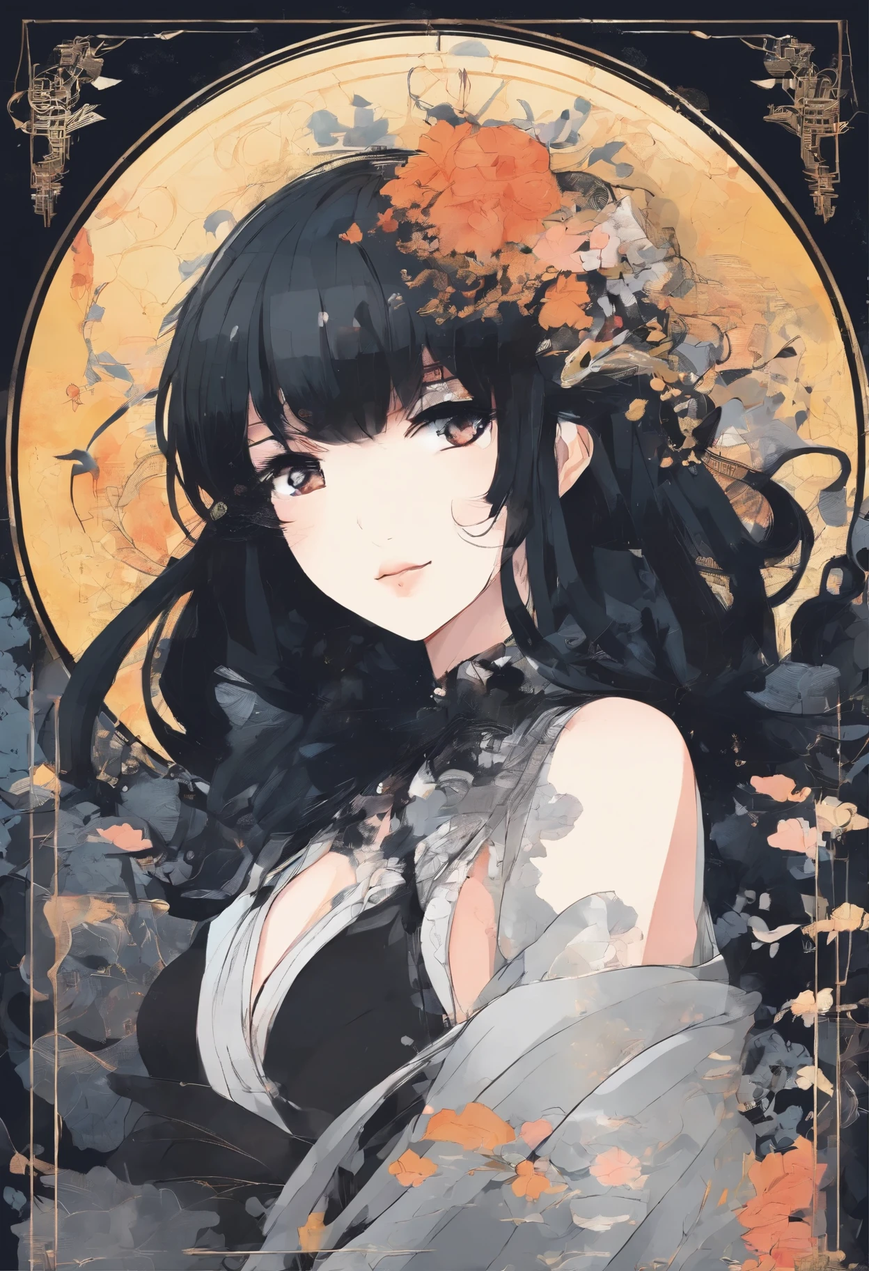 Black-haired anime girl with tall and gothic style