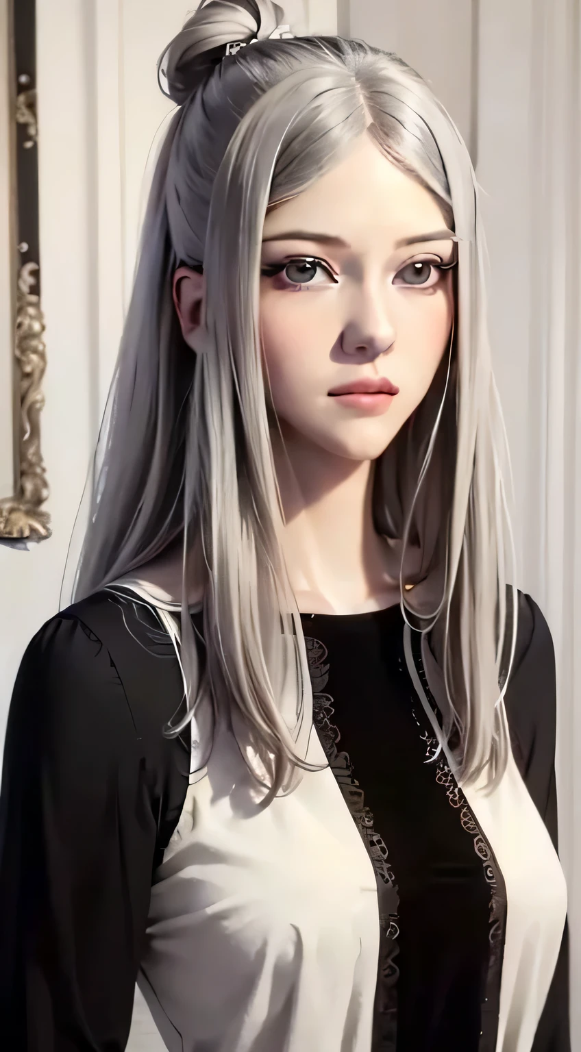 (masterpiece:1.2, best quality), (finely detailed beautiful eyes: 1.2), ( beautiful detailed eyes).  solo focus, girl focus,   1girl, talaris  ,silver hair, single hair bun   , long hair, sidelocks , hair bun, hair ornament , hair stick , black sweater, sweater, jeans, casual clothes, milf, mature female, large breasts, High contrast, beautiful elegant woman, adult, (best illumination, an extremely delicate and beautiful),(amazing backround, outdoors, modern day), modern, looking at viewer,beautiful detailed glow,