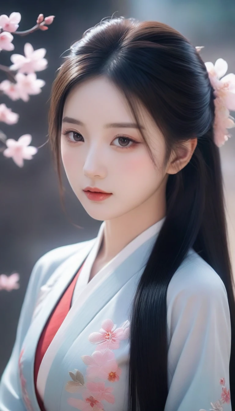 a close up of a woman with a flower in her hair, a photorealistic painting by Lü Ji, trending on cg society, cloisonnism, ”beautiful anime woman, beautiful oriental woman, beautiful anime womana close up of a woman with a flower in her hair, chinese girl, chinese style, beautiful anime girl, beautiful character painting, palace ， a girl in hanfu, beautiful anime face, cute beautiful, guweiz, stunning anime face portrait, beautiful anime woman, beautiful anime style, beautiful portrait image, beautiful anime portrait, very beautiful girl, beautiful avatar pictures