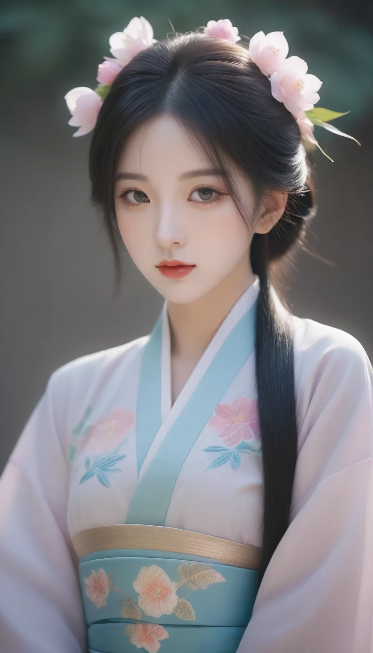 a close up of a woman with a flower in her hair, a photorealistic painting by Lü Ji, trending on cg society, cloisonnism, ”beautiful anime woman, beautiful oriental woman, beautiful anime womana close up of a woman with a flower in her hair, chinese girl, chinese style, beautiful anime girl, beautiful character painting, palace ， a girl in hanfu, beautiful anime face, cute beautiful, guweiz, stunning anime face portrait, beautiful anime woman, beautiful anime style, beautiful portrait image, beautiful anime portrait, very beautiful girl, beautiful avatar pictures