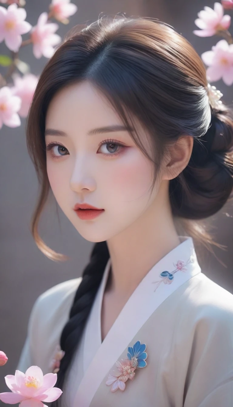 a close up of a woman with a flower in her hair, a photorealistic painting by Lü Ji, trending on cg society, cloisonnism, ”beautiful anime woman, beautiful oriental woman, beautiful anime womana close up of a woman with a flower in her hair, chinese girl, chinese style, beautiful anime girl, beautiful character painting, palace ， a girl in hanfu, beautiful anime face, cute beautiful, guweiz, stunning anime face portrait, beautiful anime woman, beautiful anime style, beautiful portrait image, beautiful anime portrait, very beautiful girl, beautiful avatar pictures