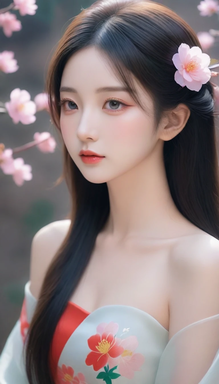 a close up of a woman with a flower in her hair, a photorealistic painting by Lü Ji, trending on cg society, cloisonnism, ”beautiful anime woman, beautiful oriental woman, beautiful anime womana close up of a woman with a flower in her hair, chinese girl, chinese style, beautiful anime girl, beautiful character painting, palace ， a girl in hanfu, beautiful anime face, cute beautiful, guweiz, stunning anime face portrait, beautiful anime woman, beautiful anime style, beautiful portrait image, beautiful anime portrait, very beautiful girl, beautiful avatar pictures