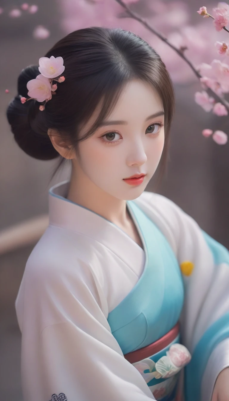 a close up of a woman with a flower in her hair, a photorealistic painting by Lü Ji, trending on cg society, cloisonnism, ”beautiful anime woman, beautiful oriental woman, beautiful anime womana close up of a woman with a flower in her hair, chinese girl, chinese style, beautiful anime girl, beautiful character painting, palace ， a girl in hanfu, beautiful anime face, cute beautiful, guweiz, stunning anime face portrait, beautiful anime woman, beautiful anime style, beautiful portrait image, beautiful anime portrait, very beautiful girl, beautiful avatar pictures